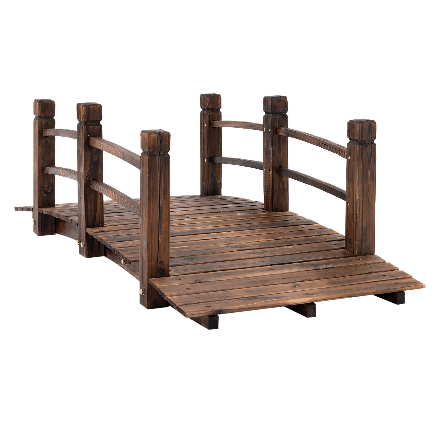 Fir Wood Garden Bridge Arc Walkway with Side Railings for Backyards, Gardens, and Streams, Stained Wood, 60" x 26.5" x 19"--1