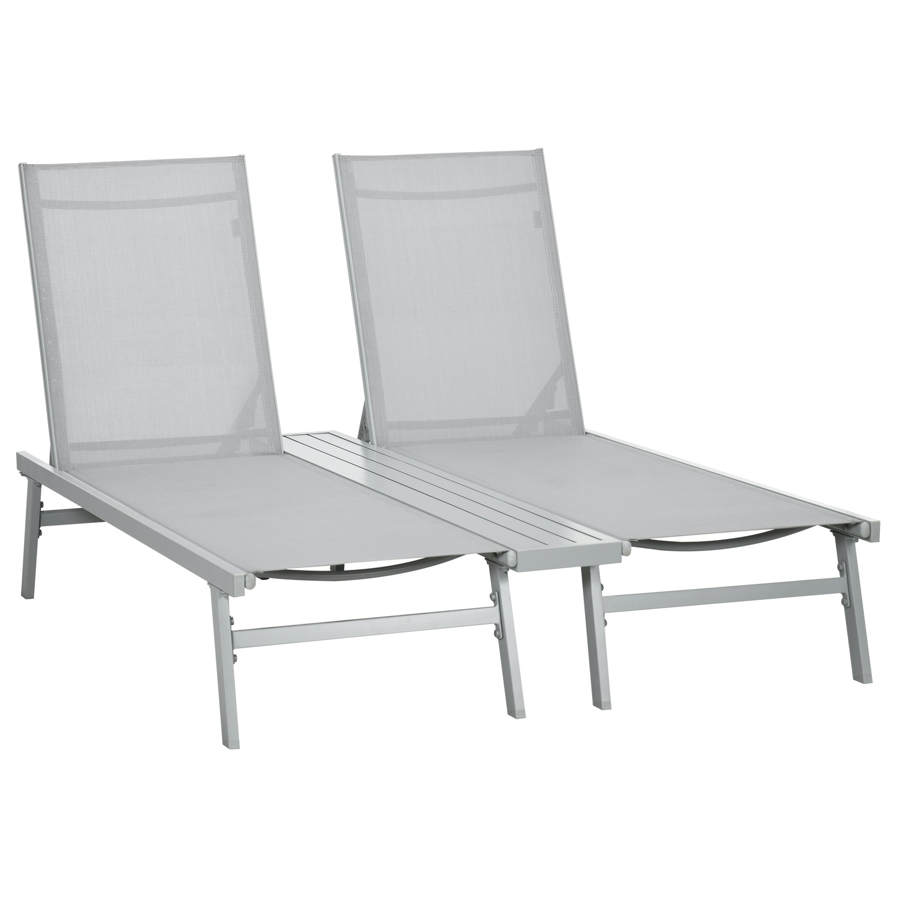 Chaise Lounge Pool Chairs Set of 2, Aluminum Outdoor Sun Tanning Chairs with Five-Position Reclining Back, Shelf & Breathable Mesh for Beach, Yard, Patio, Light Gray--1