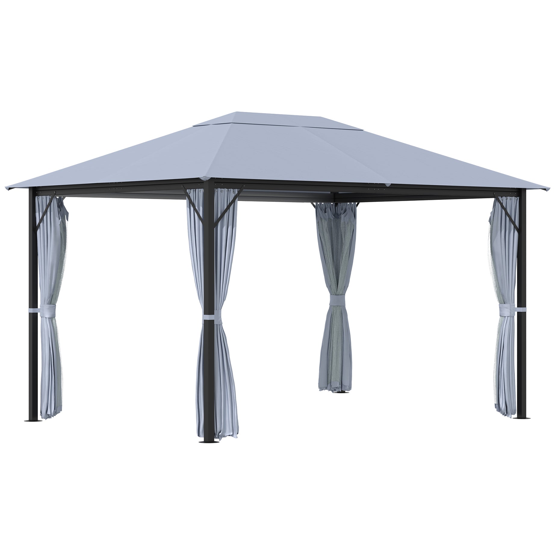 10' x 13' Patio Gazebo, Aluminum Frame, Outdoor Gazebo Canopy Shelter with Netting & Curtains, Garden, Lawn, Backyard and Deck, Gray--1