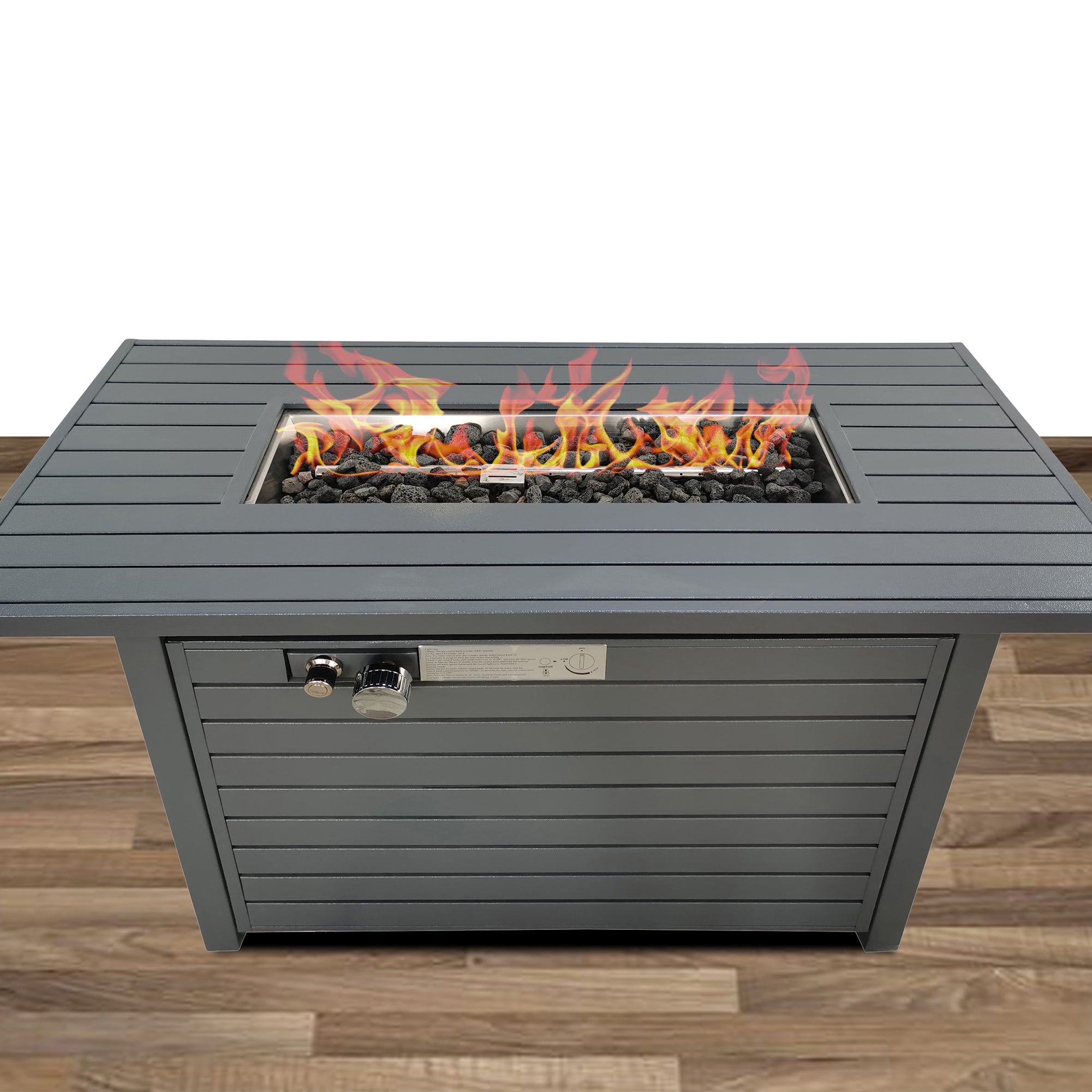 Living Source International 25'' H x 42'' W Steel Outdoor Fire Pit Table with Lid (Gray)--1