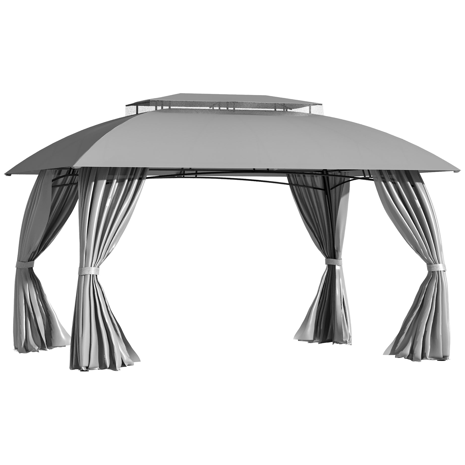 10' x 13' Patio Gazebo Canopy, Double Vented Roof, Steel Frame, Curtain Sidewalls, Outdoor Sun Shade Shelter for Garden, Lawn, Backyard, Deck, Gray--1