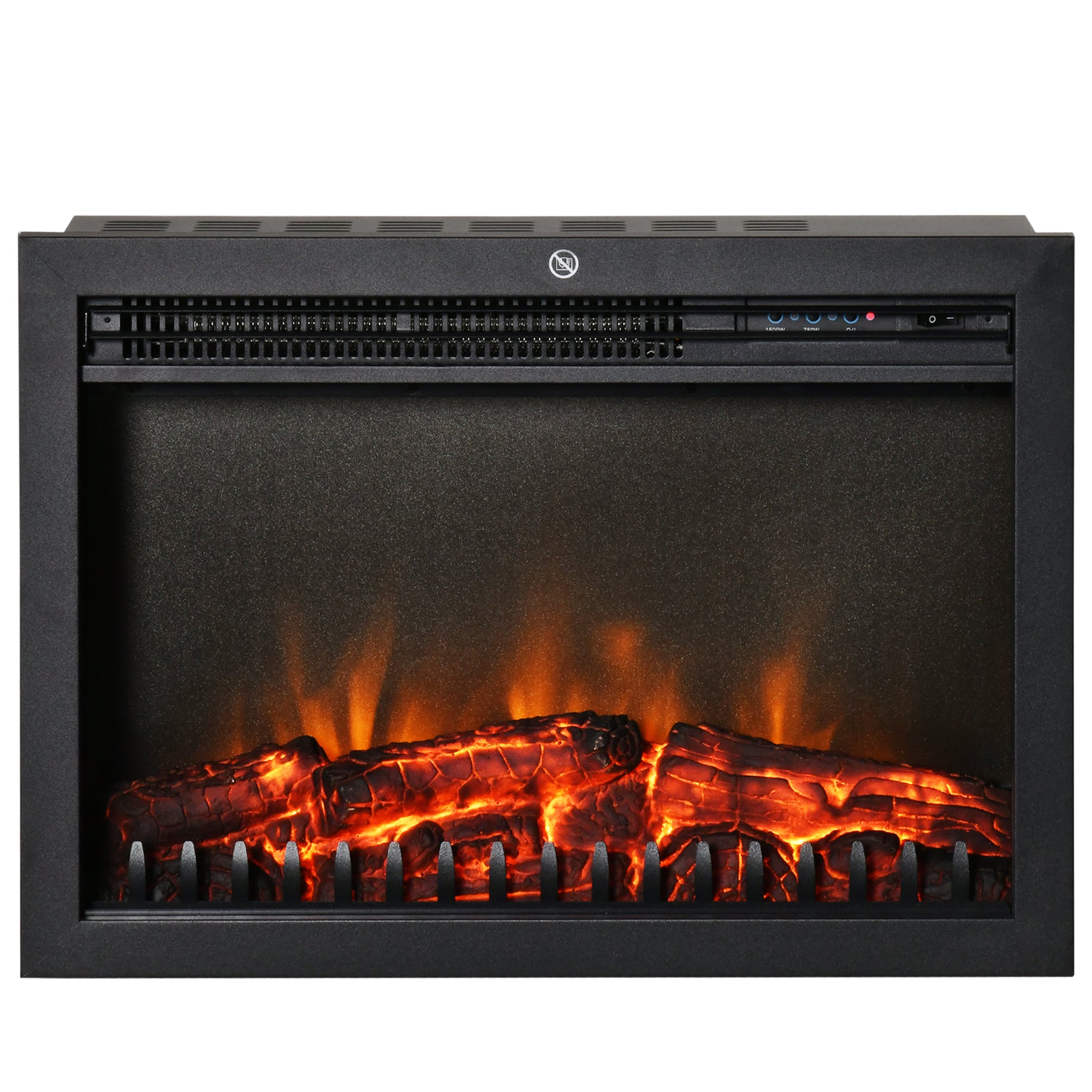 24" Electric Fireplace Insert, Retro Recessed Fireplace Heater with Realistic Flame, Remote Control and Adjustable Brightness, 750/1500W, Black--1