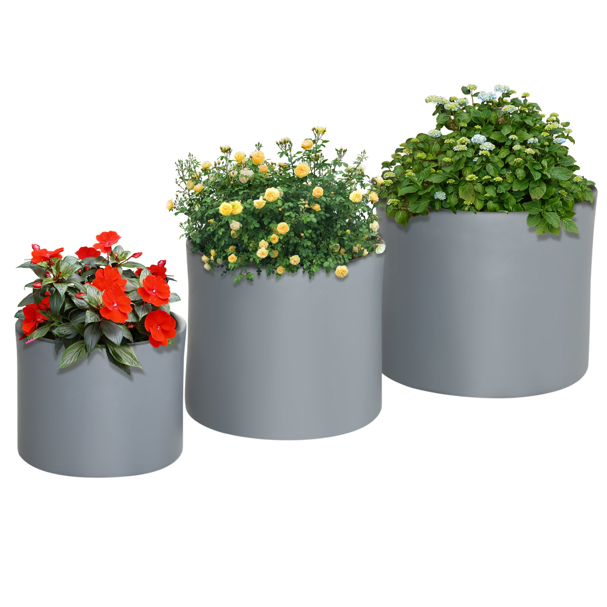 Set of 3 Outdoor Planter Set, 13/11.5/9in, MgO Flower Pots with Drainage Holes, Outdoor Ready & Stackable Plant Pot for Indoor, Entryway, Patio, Yard, Garden--1