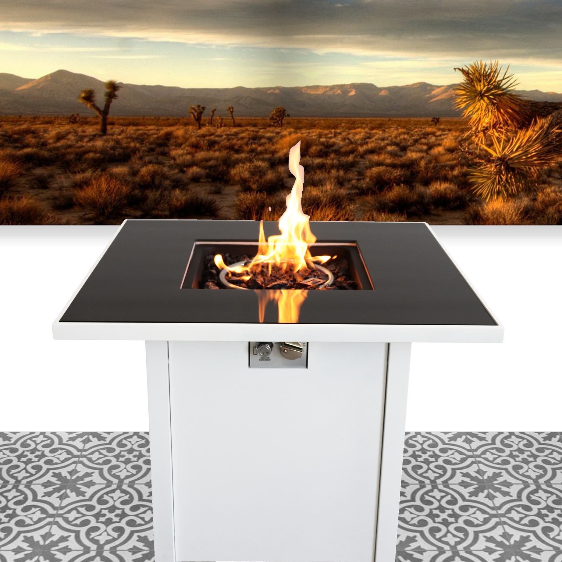 30 Inch White Steel Propane/natural Gas Firepit Table--1