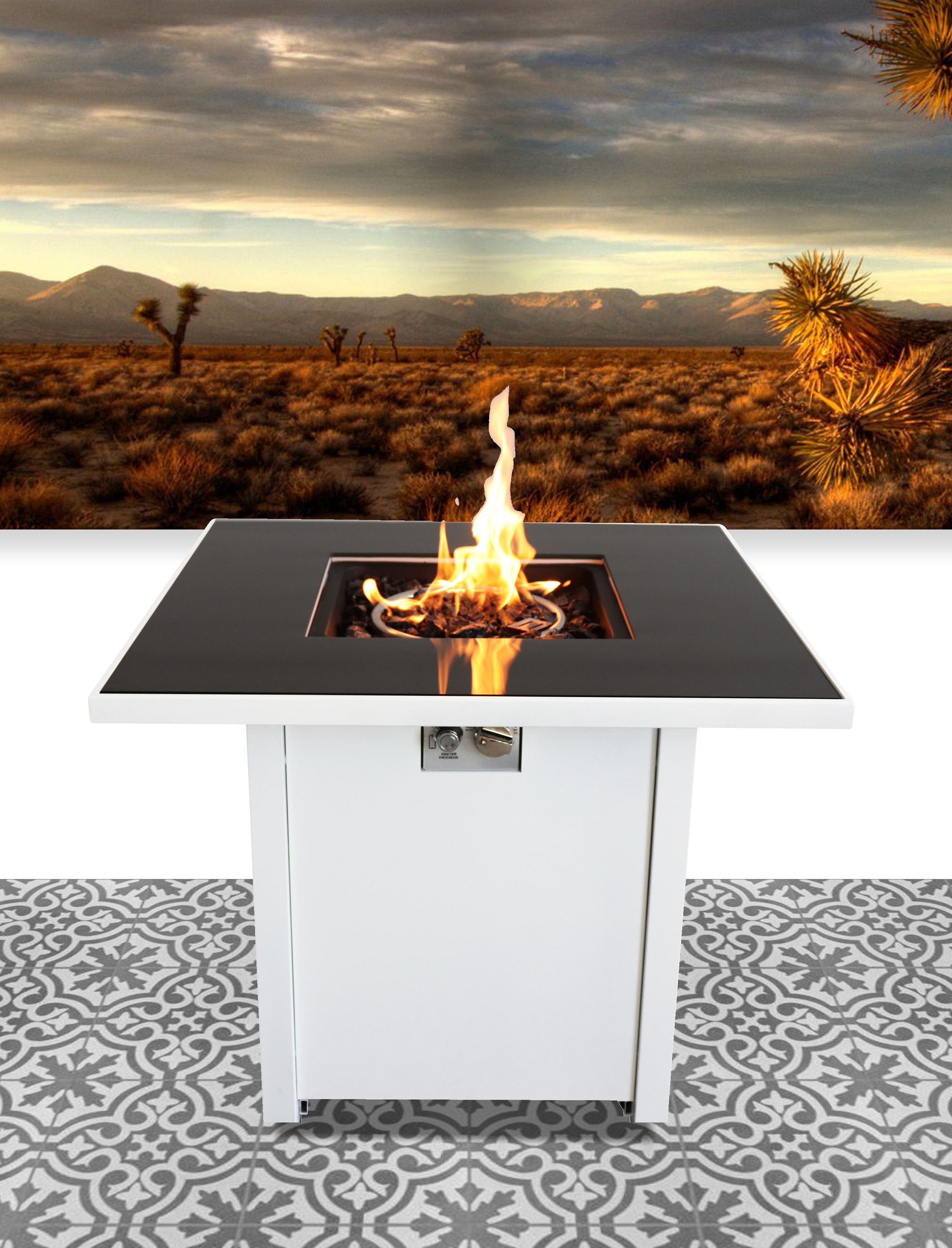 30 Inch White Steel Propane/natural Gas Firepit Table--1