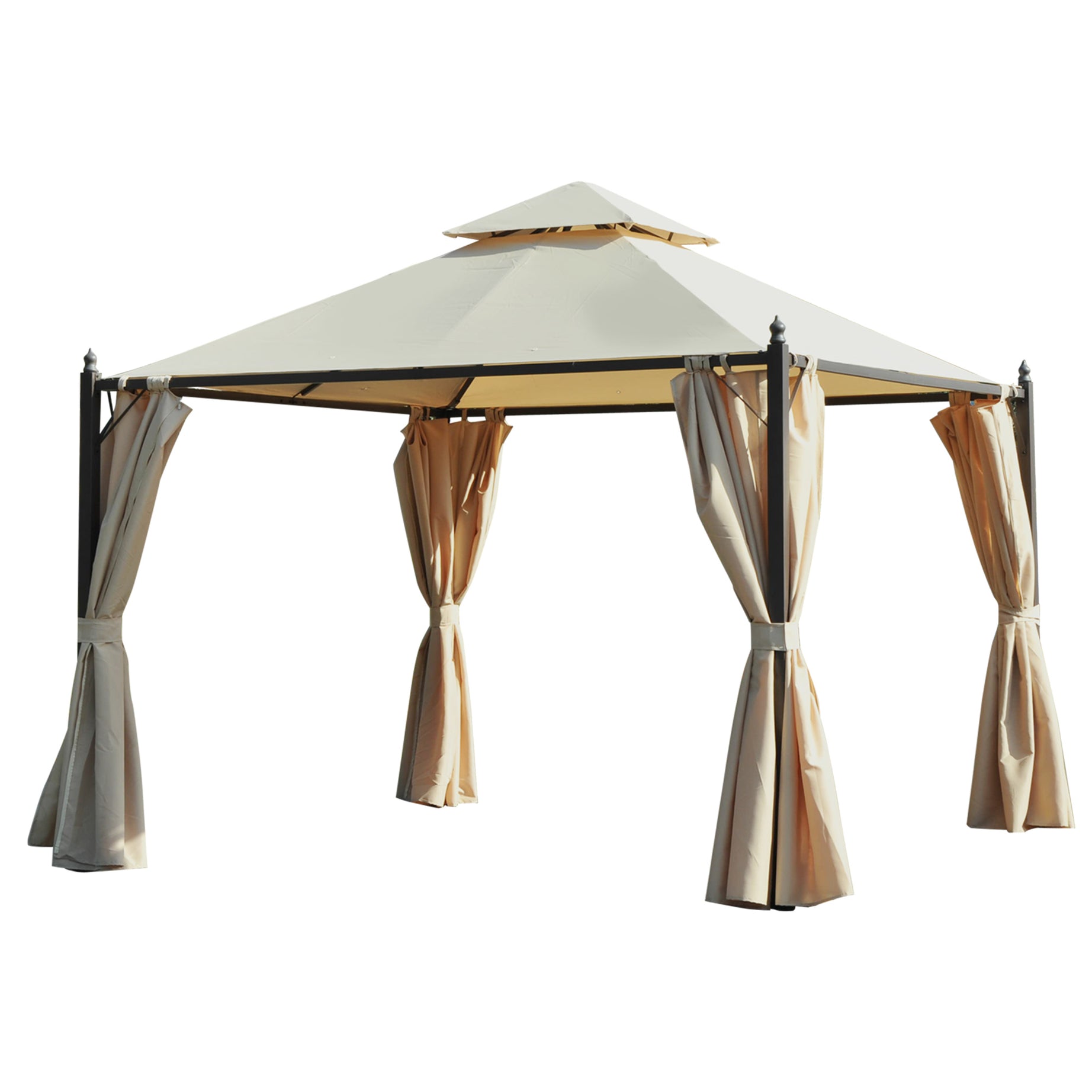 10' x 10' Steel Outdoor Patio Gazebo with Polyester Privacy Curtains, Two-Tier Roof for Air, & Large Design--1