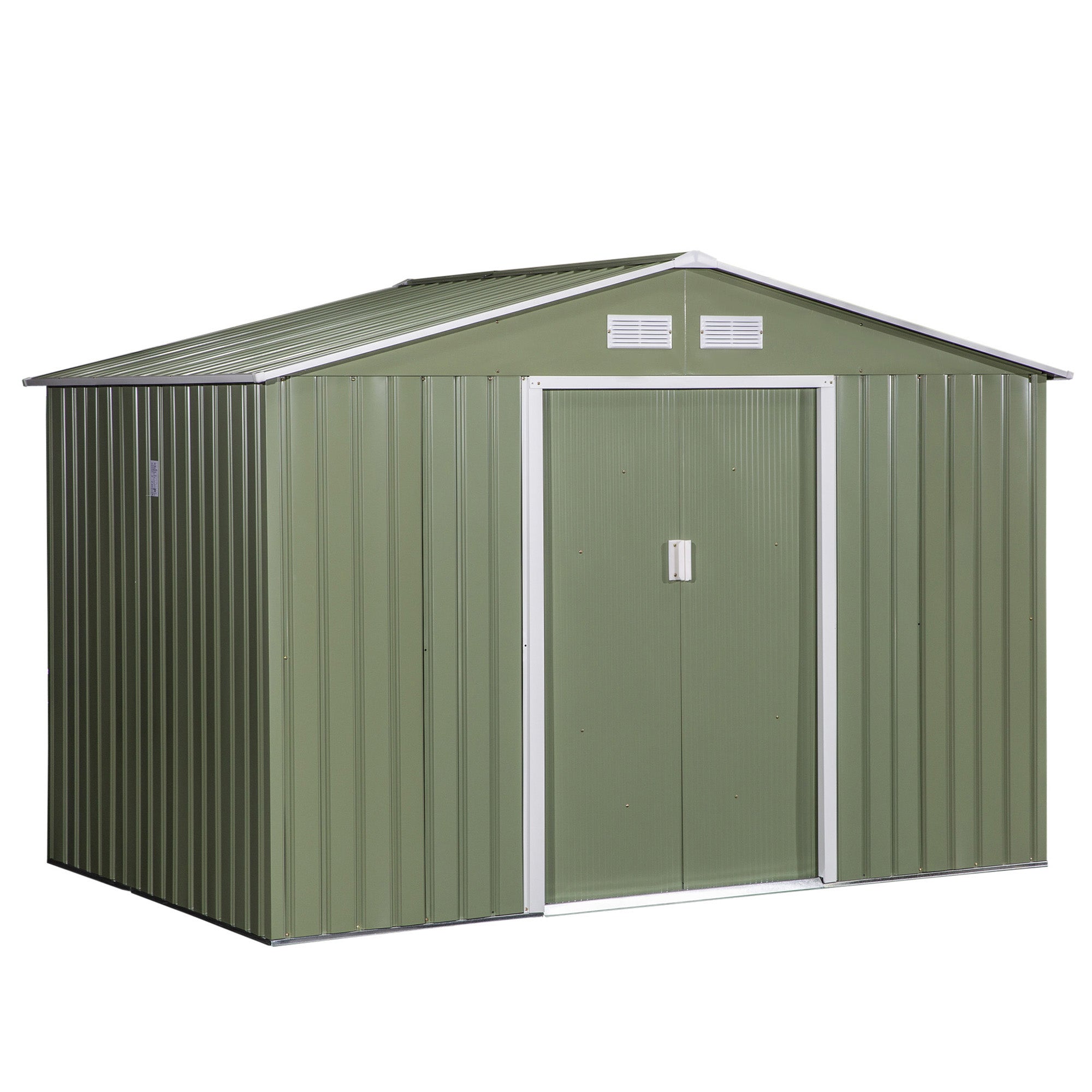 9' x 6' Outdoor Storage Shed, Garden Tool House with Foundation, 4 Vents, and 2 Easy Sliding Doors for Backyard, Patio, Garage, Lawn, Green--1