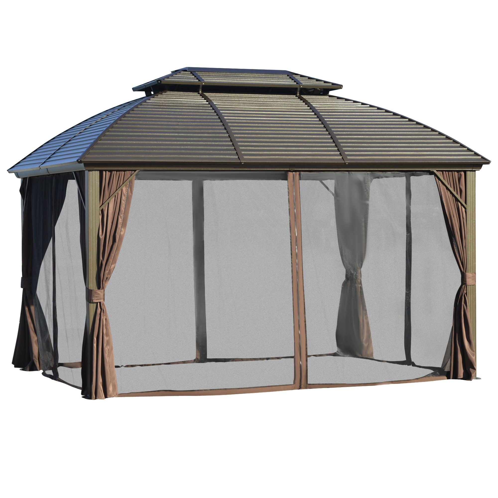 10' x 12' Hardtop Gazebo Canopy with Galvanized Steel Double Roof, Aluminum Frame, Permanent Pavilion Outdoor Gazebo with Netting and Curtains for Patio, Garden, Backyard, Deck, Lawn--1