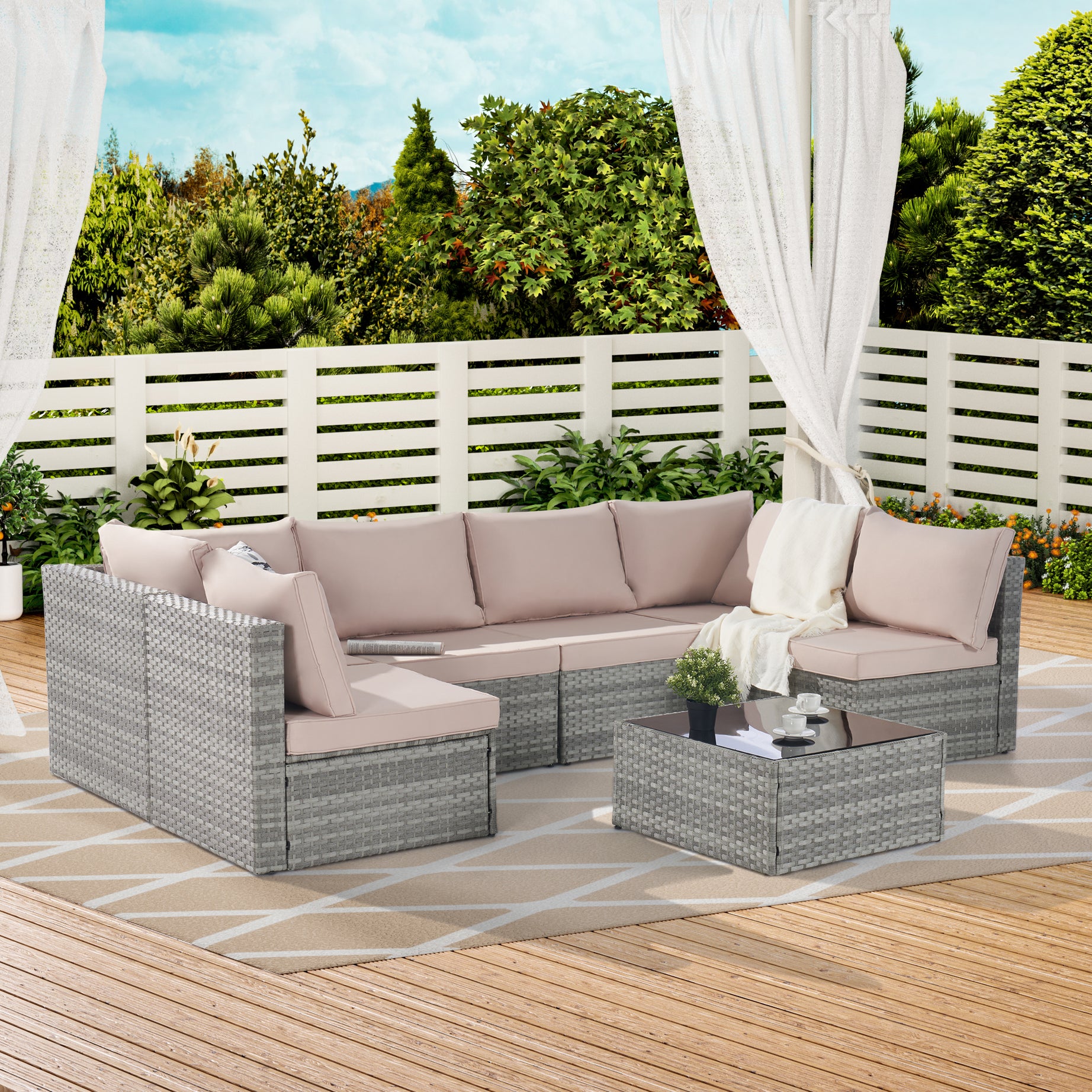 Outdoor Rattan 7 Pieces Furniture Sofa And Table Set--1