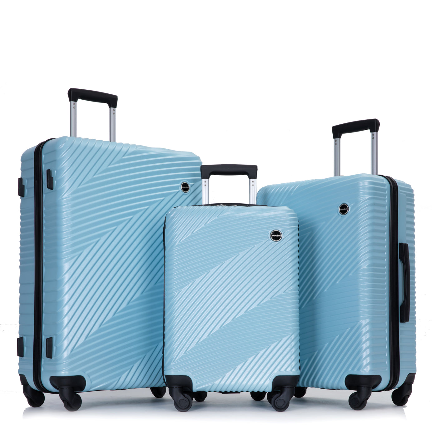 3 Piece Luggage Sets PC+ABS Lightweight Suitcase with Two Hooks, Spinner Wheels, (20/24/28) Aqua Blue--1