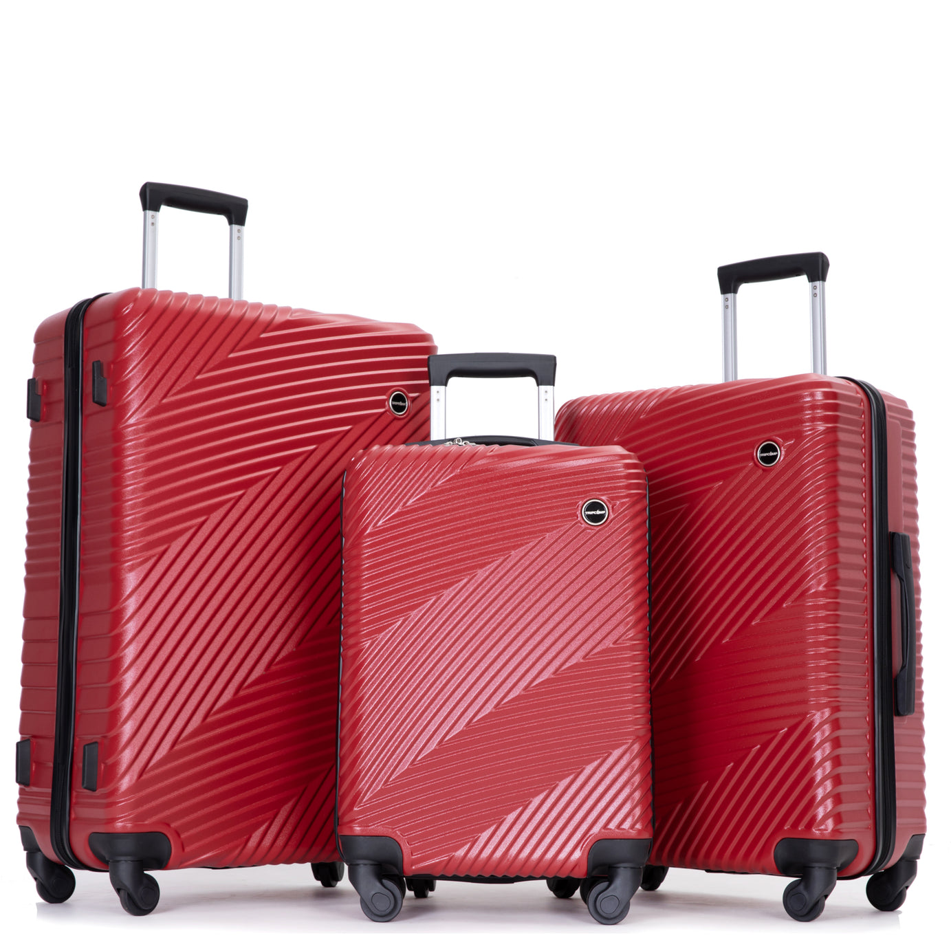 3 Piece Luggage Sets PC+ABS Lightweight Suitcase with Two Hooks, Spinner Wheels, (20/24/28) Red--1