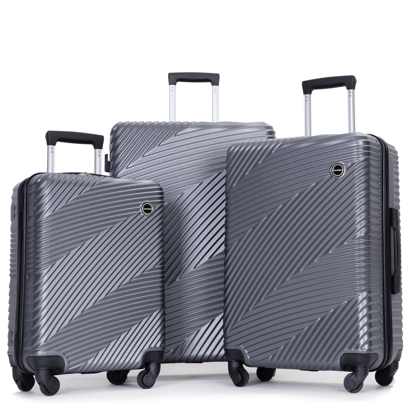 3 Piece Luggage Sets PC+ABS Lightweight Suitcase with Two Hooks, Spinner Wheels, (20/24/28) Gray--1