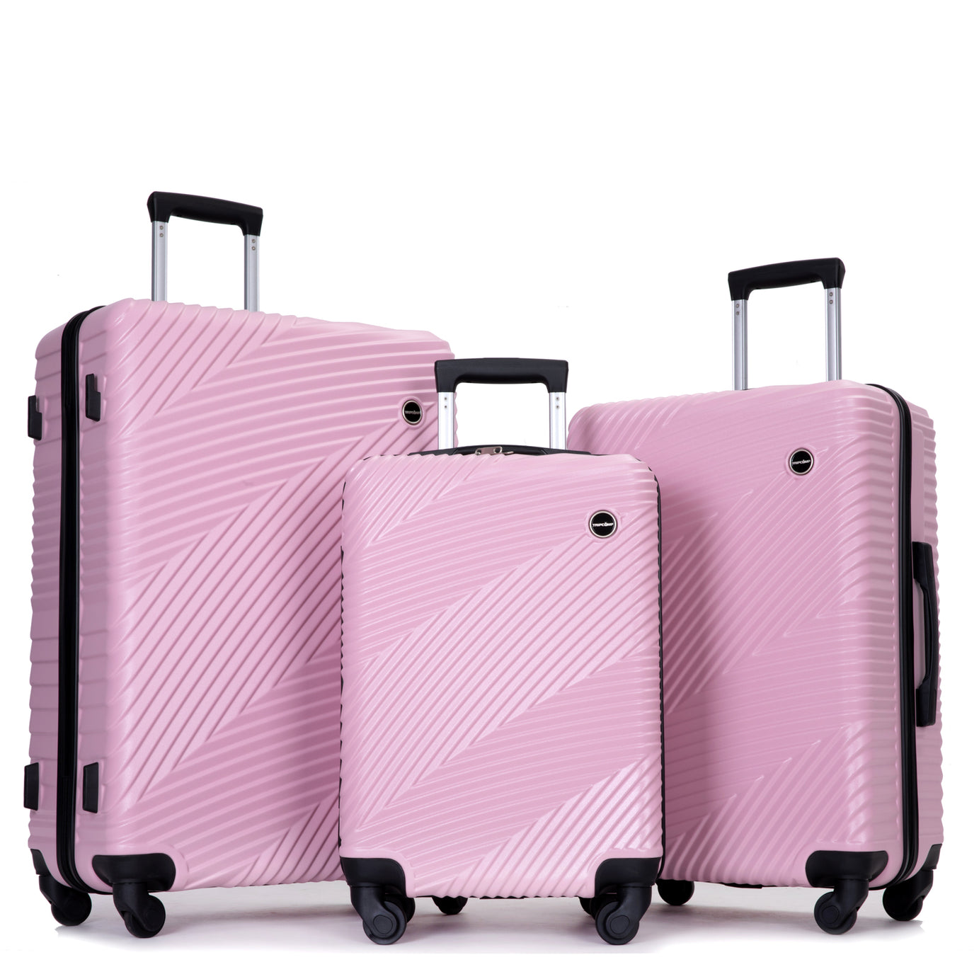 3 Piece Luggage Sets PC+ABS Lightweight Suitcase with Two Hooks, Spinner Wheels, (20/24/28) Pink--1