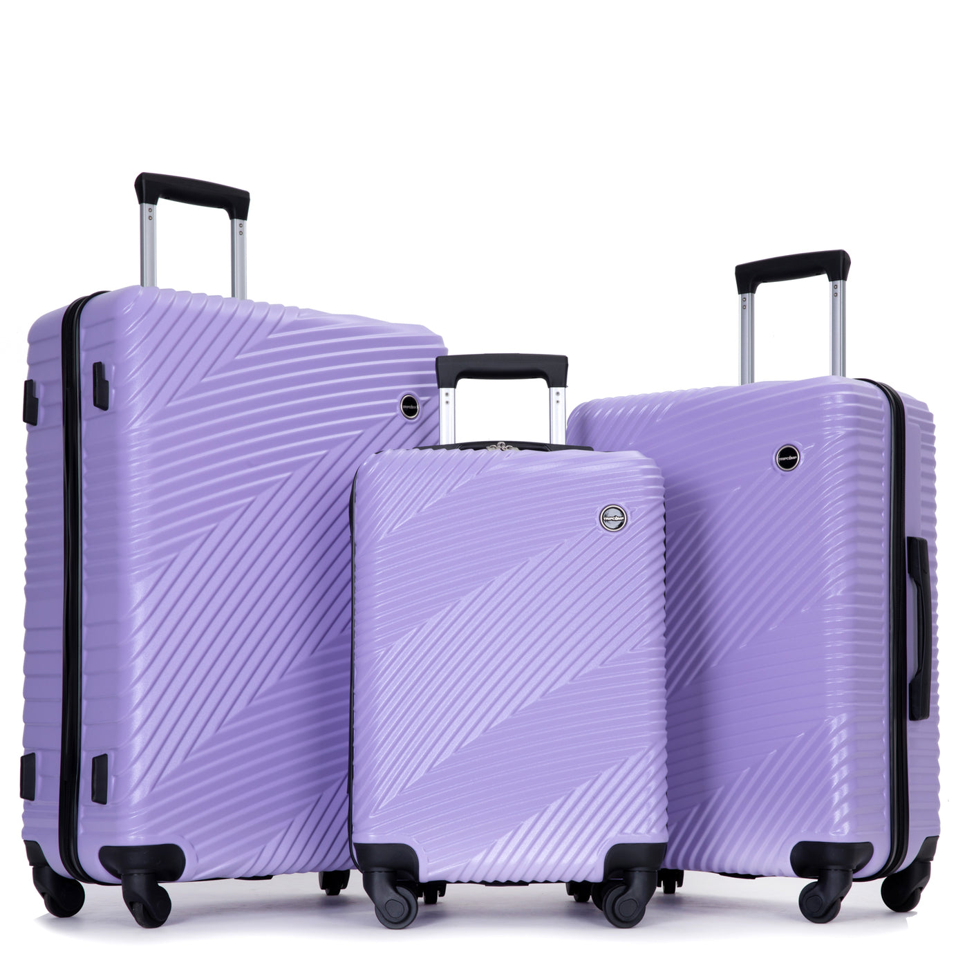 3 Piece Luggage Sets PC+ABS Lightweight Suitcase with Two Hooks, Spinner Wheels, (20/24/28) Light Purple--1