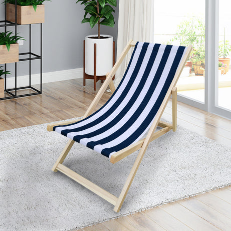 populus wood sling chair blue Stripe Broad blue Stripe (color: Dark blue) folding chaise lounge chair--1