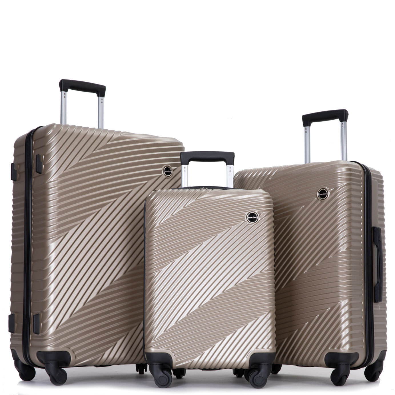 3 Piece Luggage Sets PC+ABS Lightweight Suitcase with Two Hooks, Spinner Wheels, (20/24/28) Gold--1