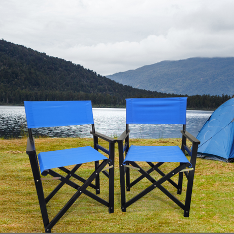 Folding Chair Wooden Director Chair Canvas Folding Chair Folding Chair 2pcs/set populus + Canvas (Color : Blue)--1