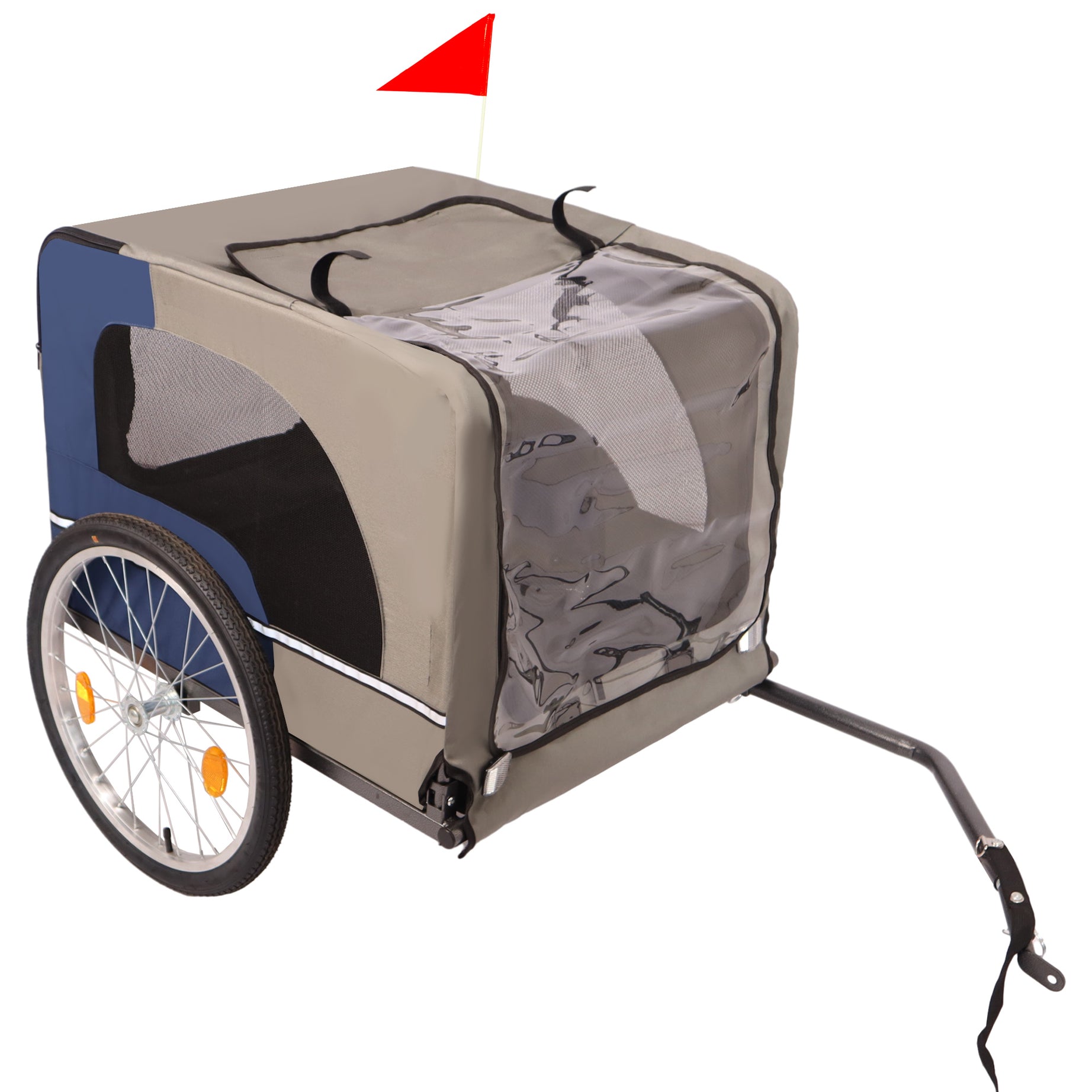 Tangkula Dog Bike Trailer, Breathable Mesh Dog Cart with 3 Entrances, Safety Flag, 8 Reflectors, Folding Pet Carrier Wagon with 20 Inch Wheels, Bicycle Carrier for Medium and Small Sized Dogs--1