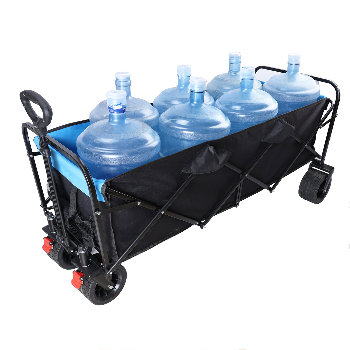 Big large capacity Folding cart Extra Long Extender Wagon Cart Folding Wagon Garden Shopping Beach Cart (black + blue)--1