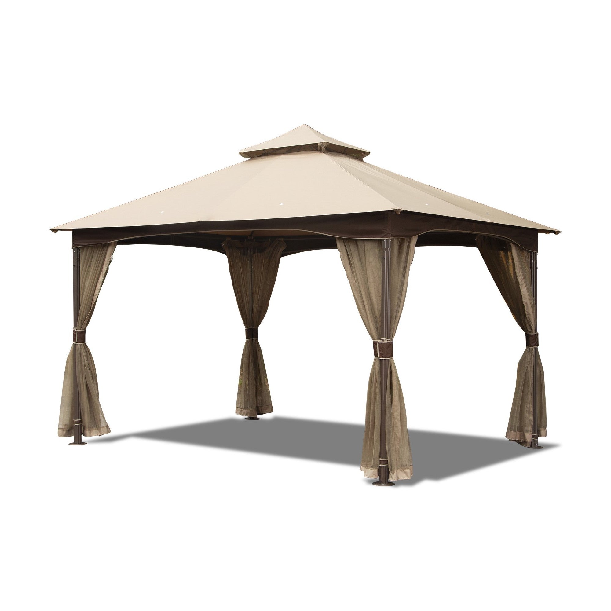 10'x13' Gazebo, Outdoor Gazebo with Mosquito Netting, Metal Frame Double Roof Soft Top Patio Gazebo Canopy Tent for Deck Backyard Garden Lawns (Khaki)--1