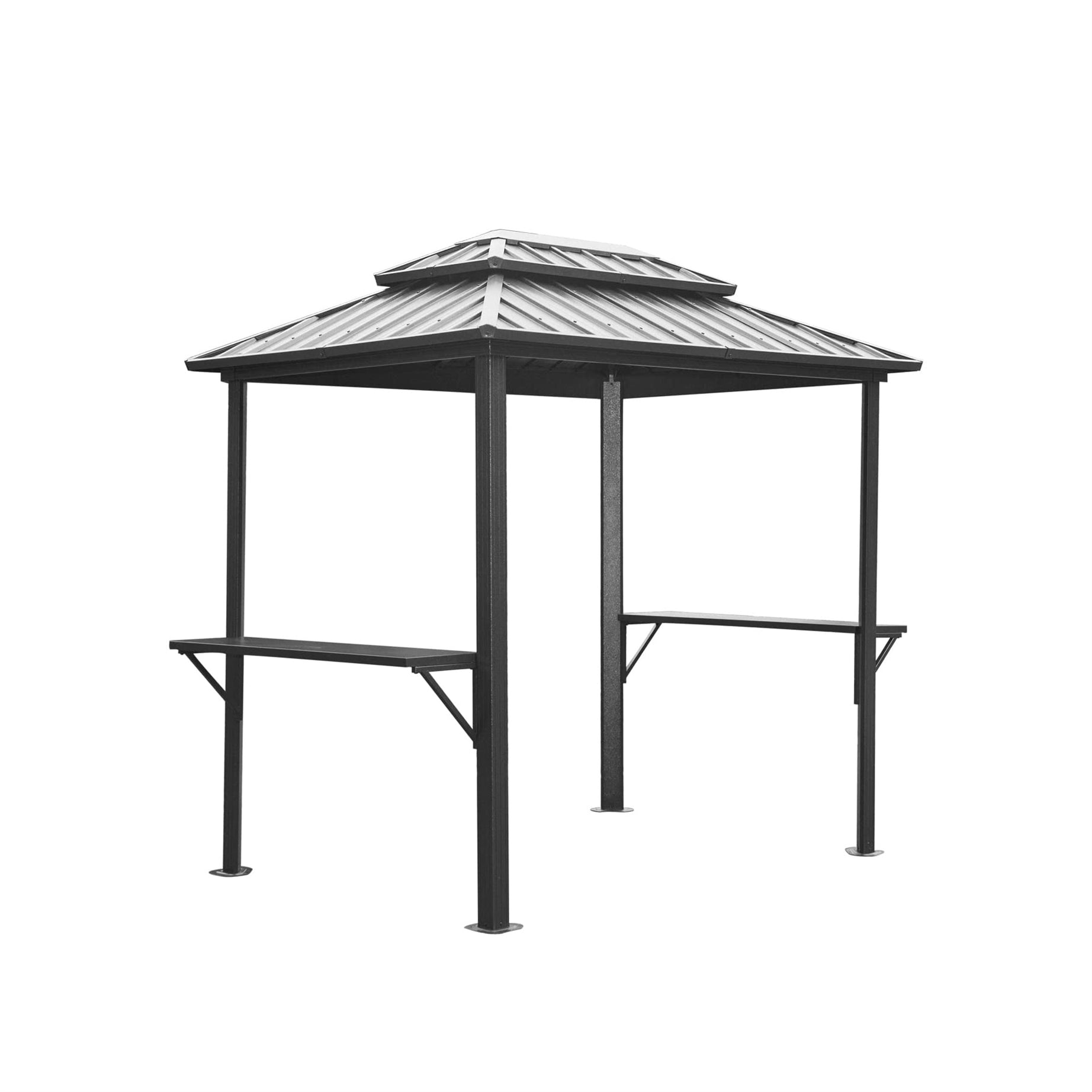 Grill Gazebo 8' × 6', Aluminum BBQ Gazebo Outdoor Metal Frame with Shelves Serving Tables, Permanent Double Roof Hard top Gazebos for Patio Lawn Deck Backyard and Garden (Grey)--1