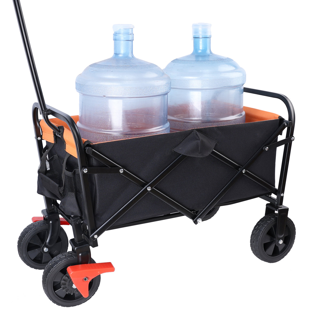 Mini Folding Wagon Garden Shopping Beach Cart (brake+orange+black)--1