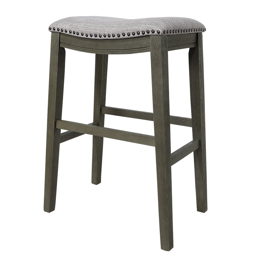 Saddle Stool, -29" Barstool Gray/Light Gray Fabric, Set of 2--1