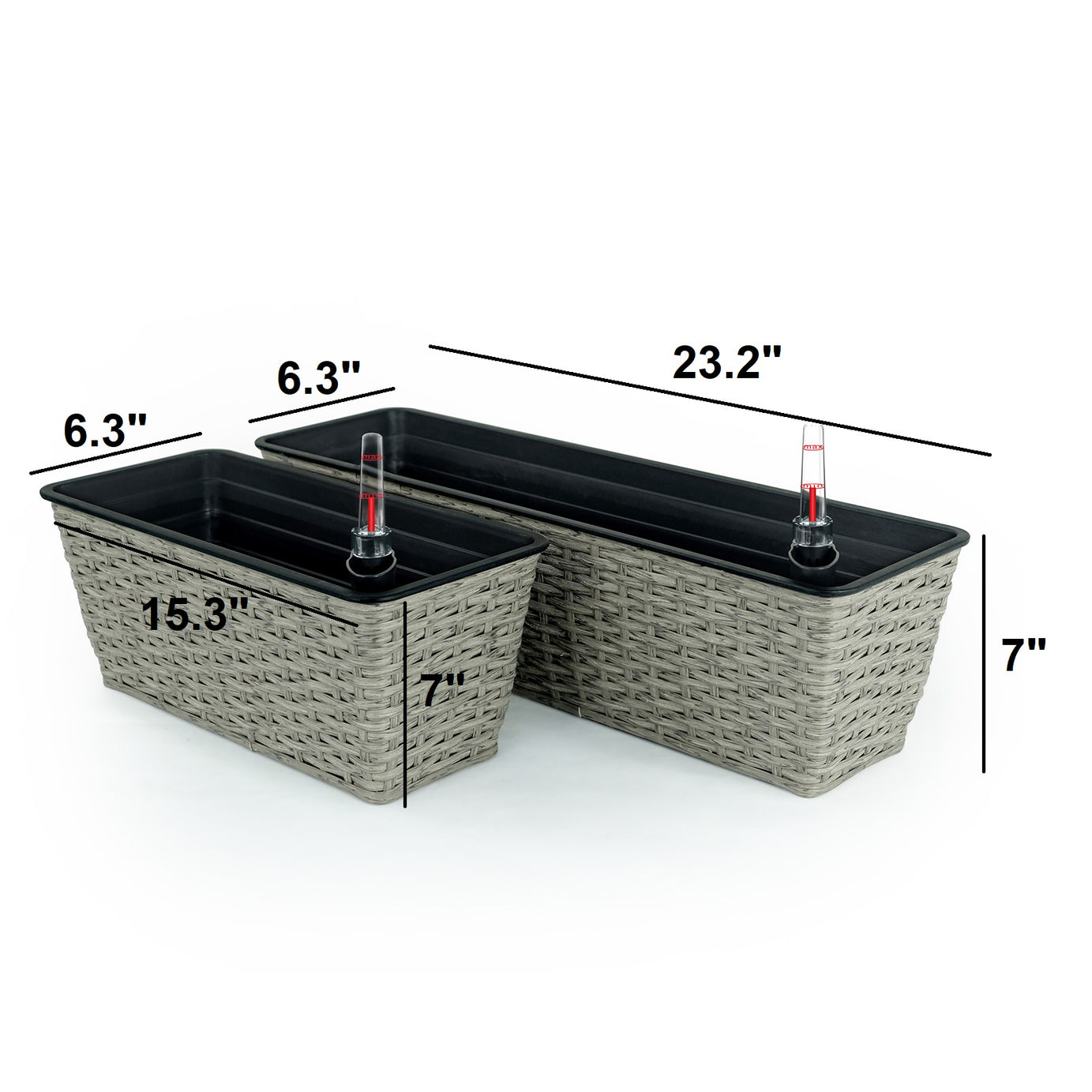 2-Pack Smart Self-watering Rectangle Planter for Indoor and Outdoor - Hand Woven Wicker - Gray--2