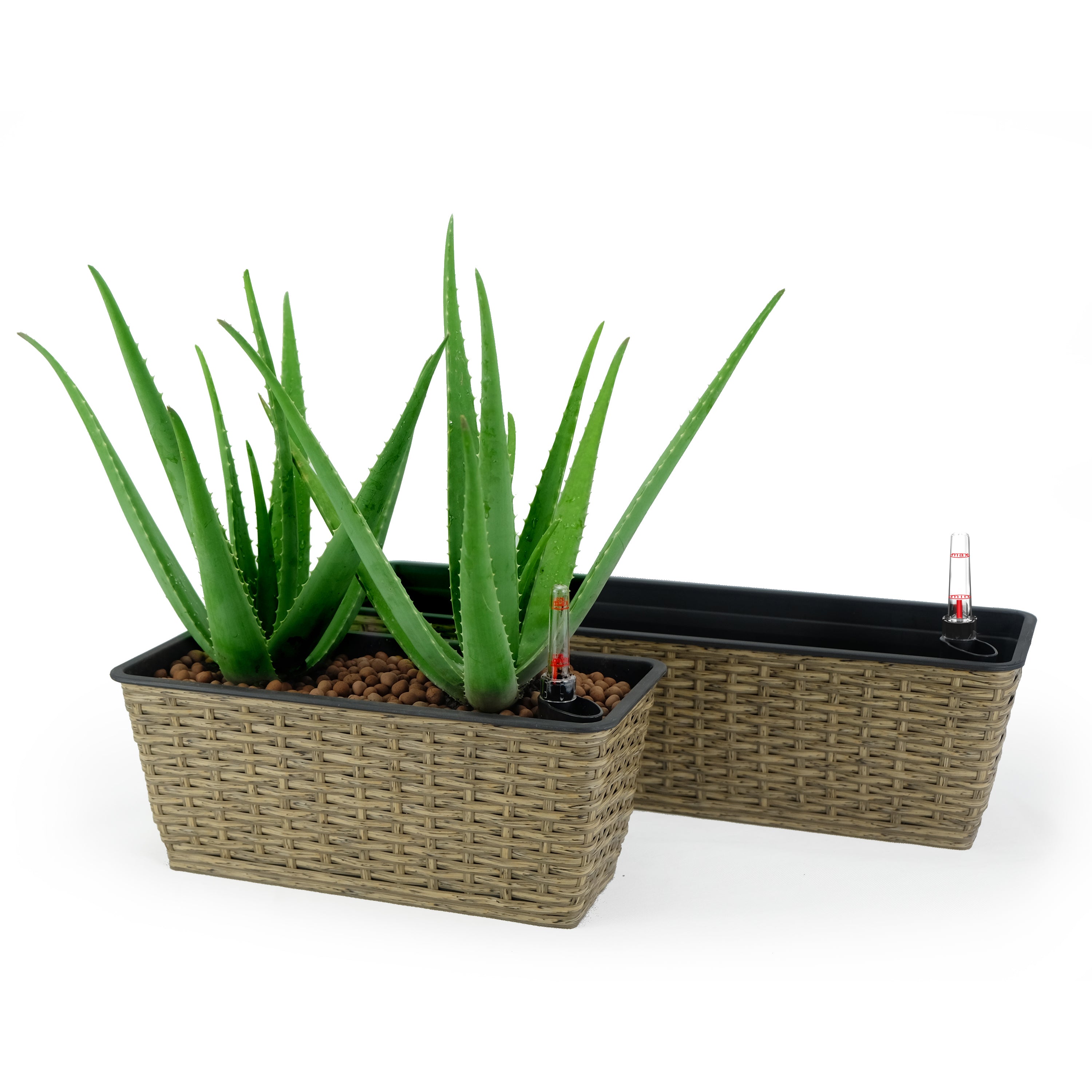 2-Pack Smart Self-watering Rectangle Planter for Indoor and Outdoor - Hand Woven Wicker - Brown--1