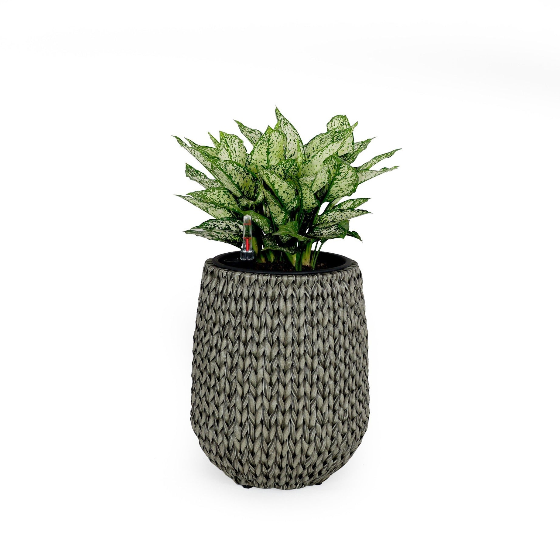 13.4" Self-watering Wicker Planter - Garden Decoration Pot - Gray - Round--1