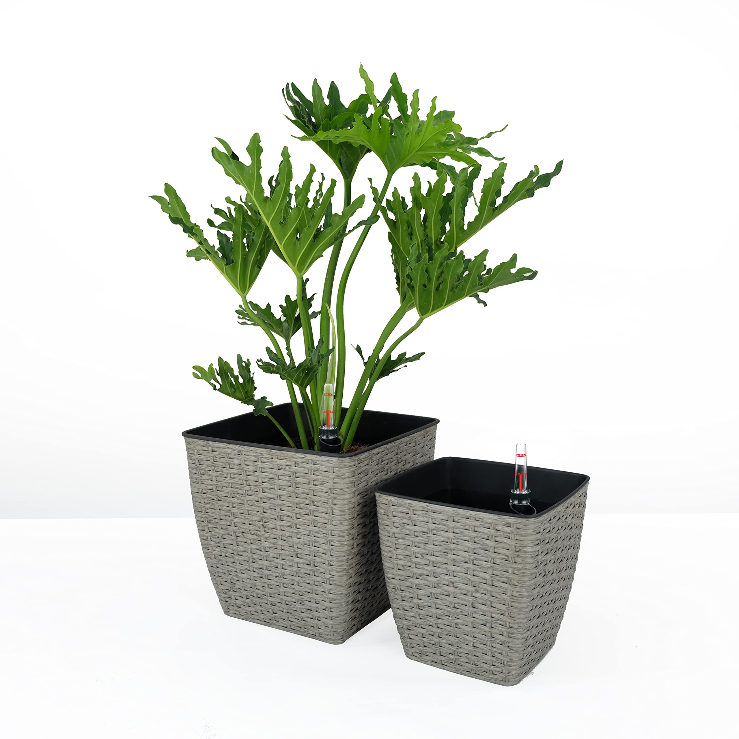 2-Pack Self-watering Planter - Hand Woven Wicker - Thin Square--1