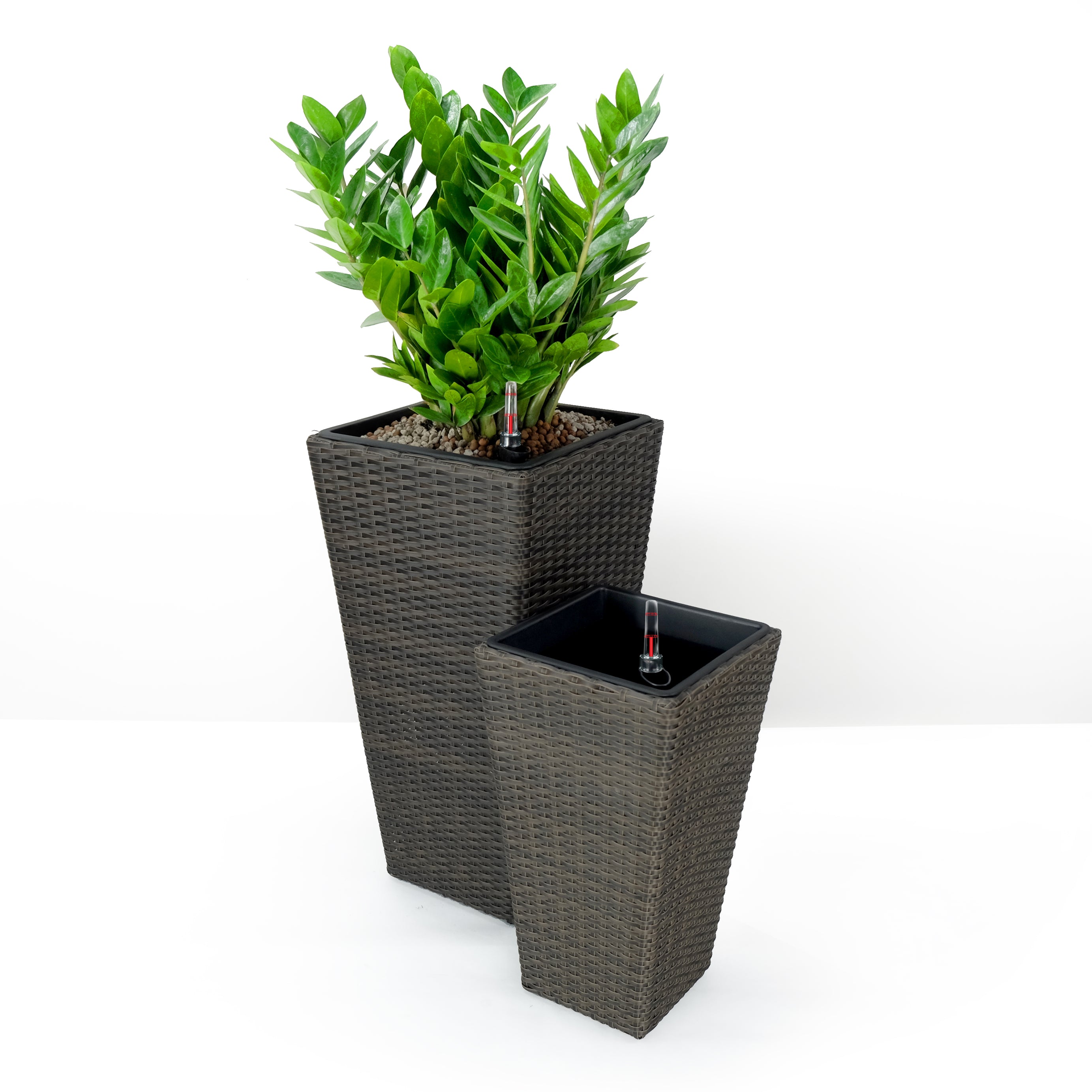 2-Pack Self-watering Planter - Hand Woven Wicker - Square - Expresso--1