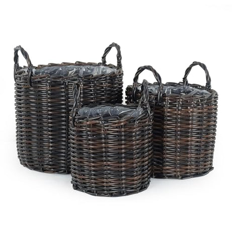 Set of 3 Multi-purposes Basket with handler - Hand Woven Wicker - Espresso--1