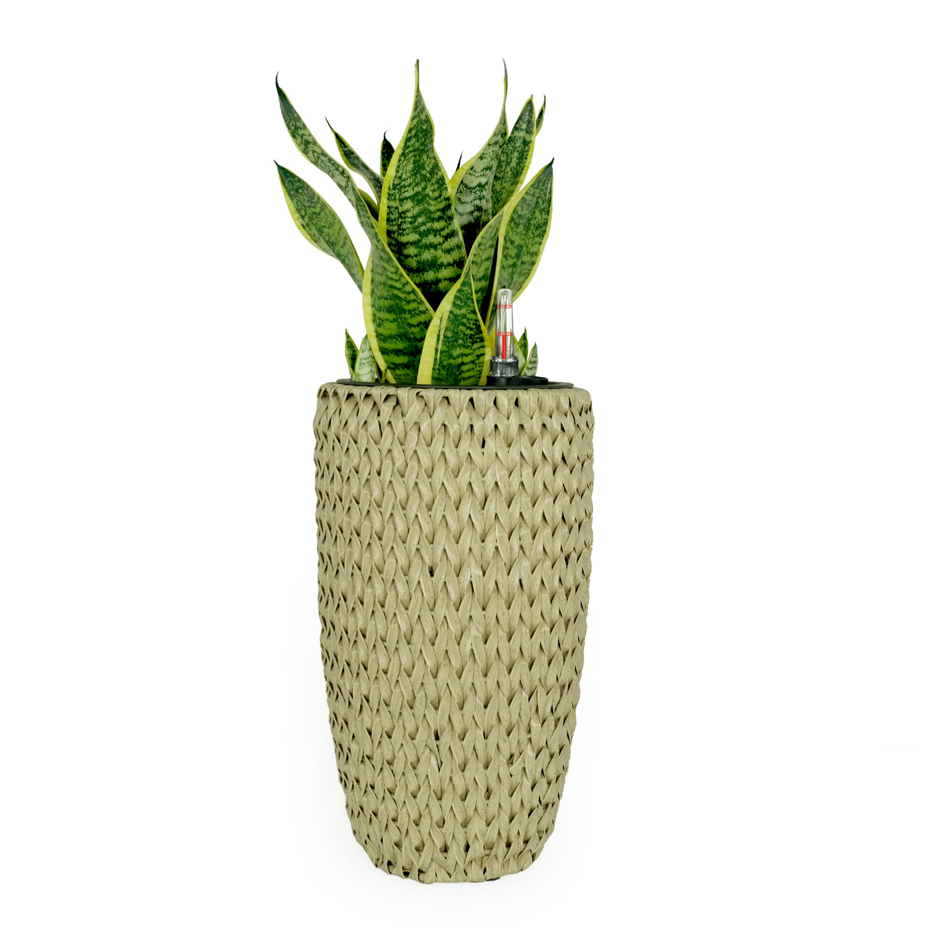 10.6" Self-watering Wicker Planter - Garden Decoration Pot - Beige - Round--1