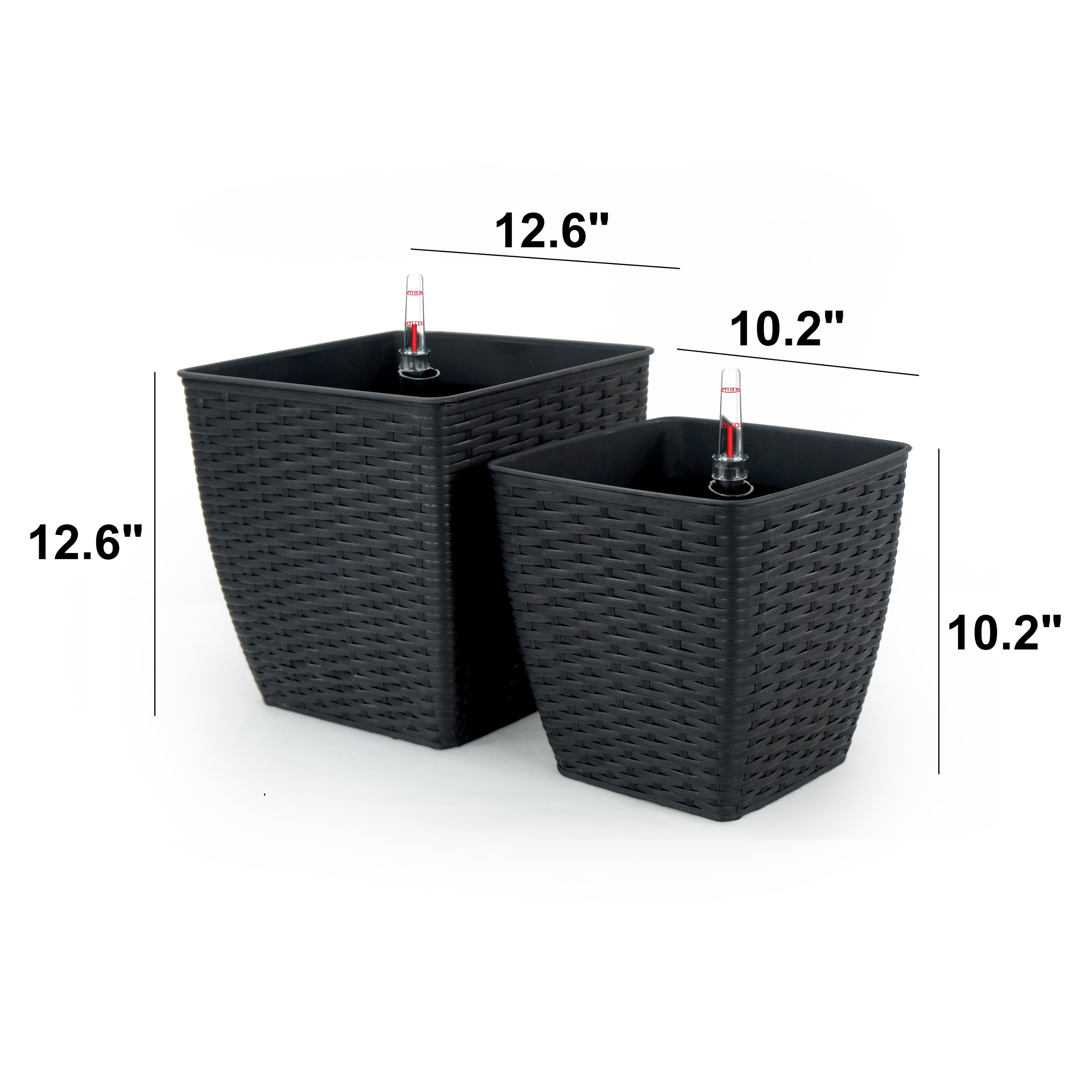 2-Pack Self-watering Planter - Hand Woven Wicker - Thin Square - Espresso--3