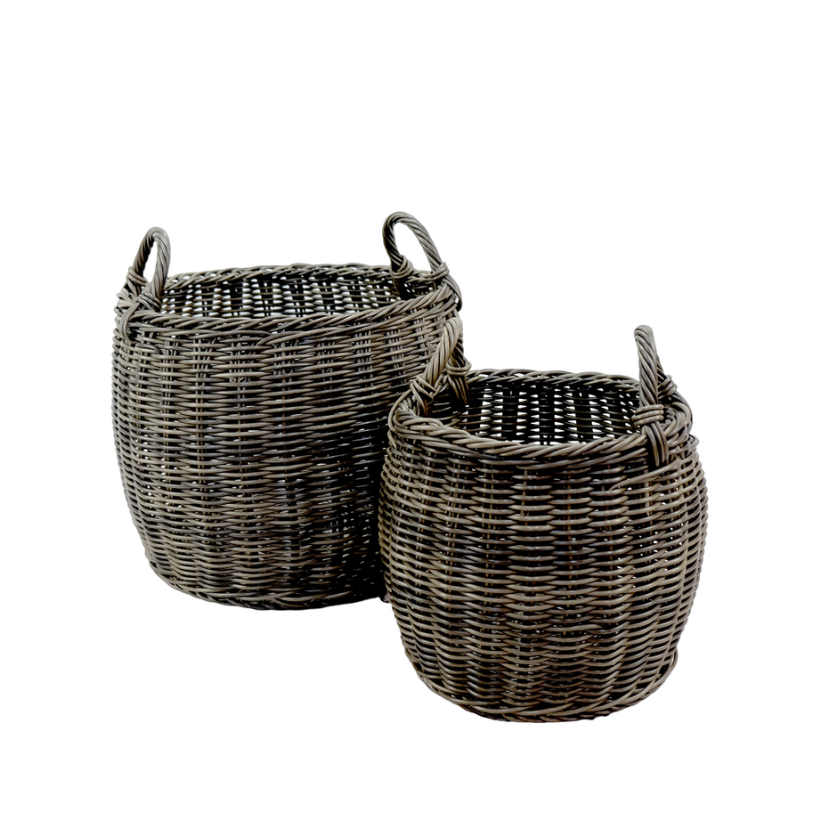 2-Pack Stackable Hand Woven Wicker Storage and Laundry Basket with Handles--1