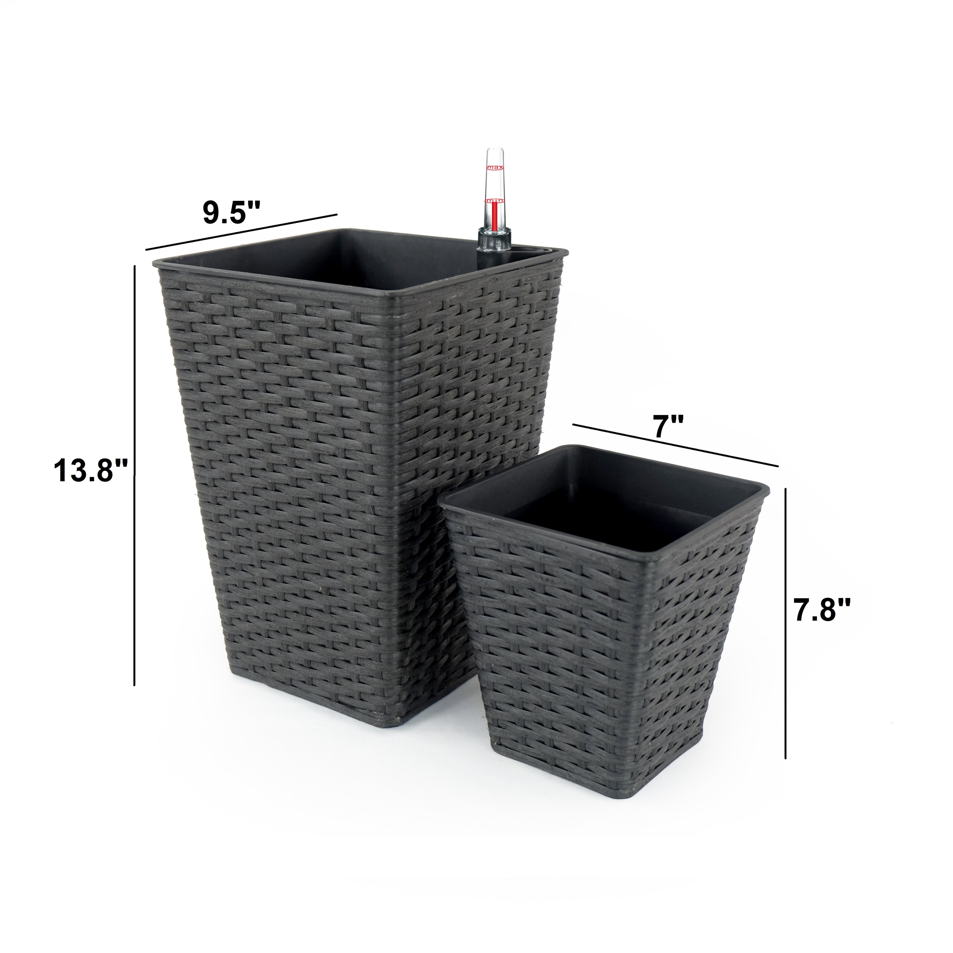 2-Pack Smart Self-watering Square Planter for Indoor and Outdoor - Hand Woven Wicker - Espresso--2