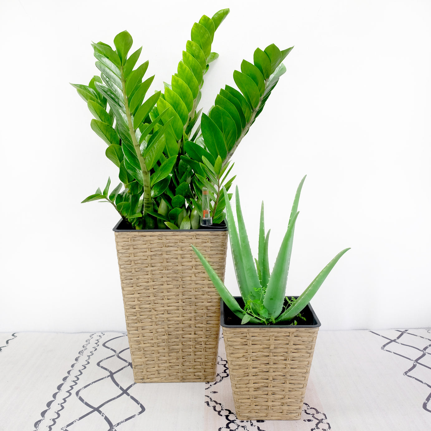 2-Pack Smart Self-watering Square Planter for Indoor and Outdoor - Hand Woven Wicker - Brown--1