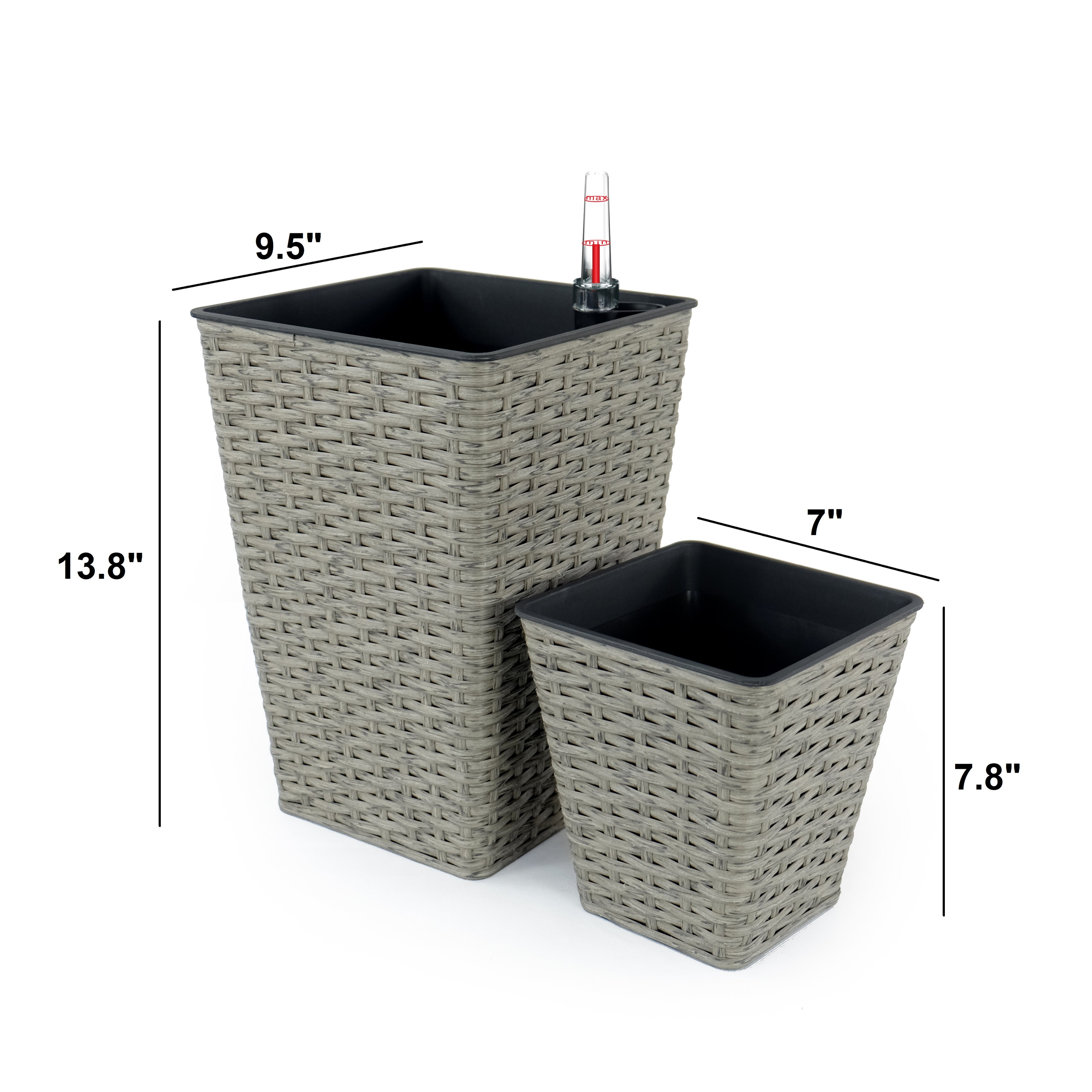 2-Pack Smart Self-watering Square Planter for Indoor and Outdoor - Hand Woven Wicker - Gray--2