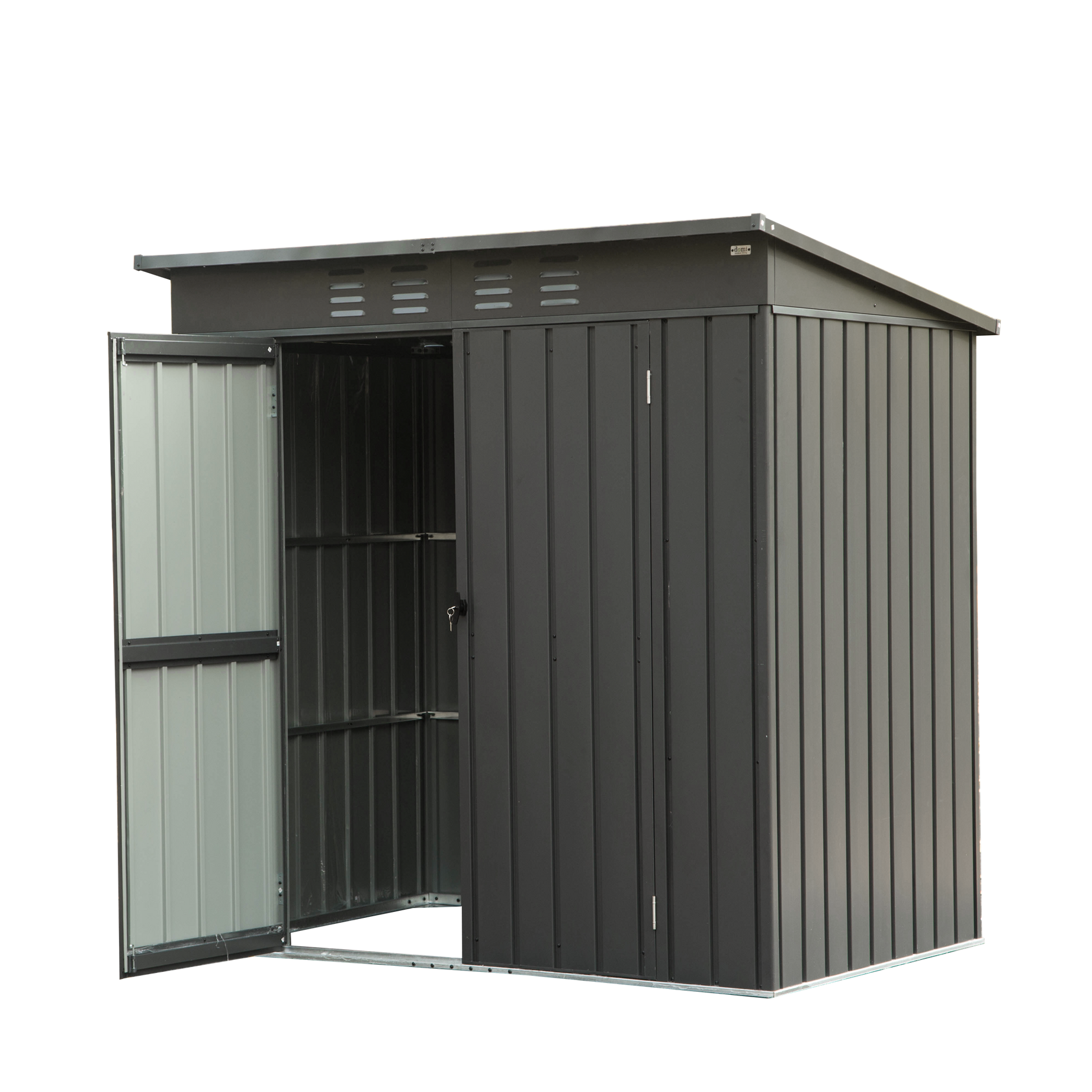 Backyard Storage Shed with Sloping Roof Galvanized Steel Frame Outdoor Garden Shed Metal Utility Tool Storage Room with Latches and Lockable Door for Balcony (5x3ft, Black)--1