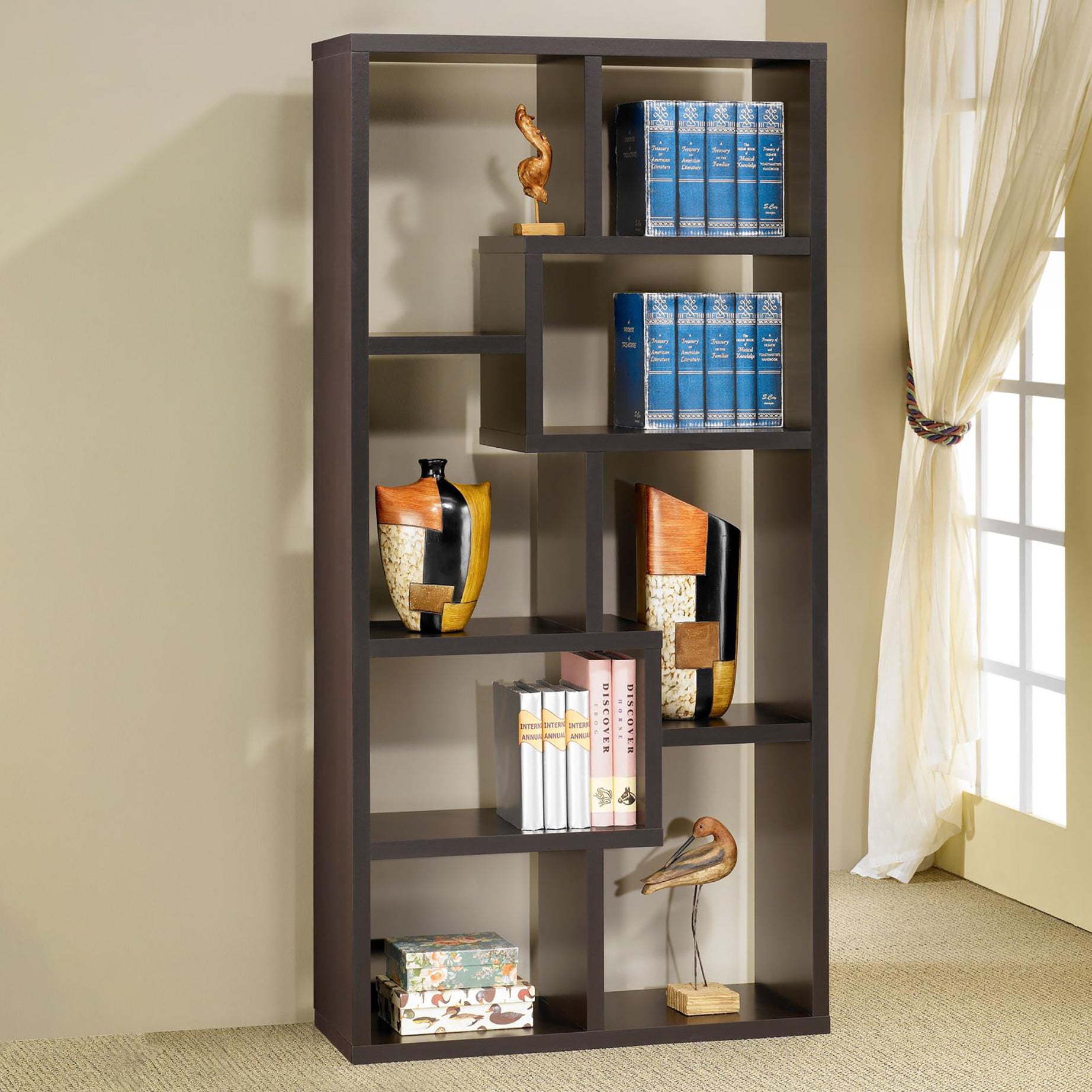 8-shelf Cappuccino Geometric Bookcase--1