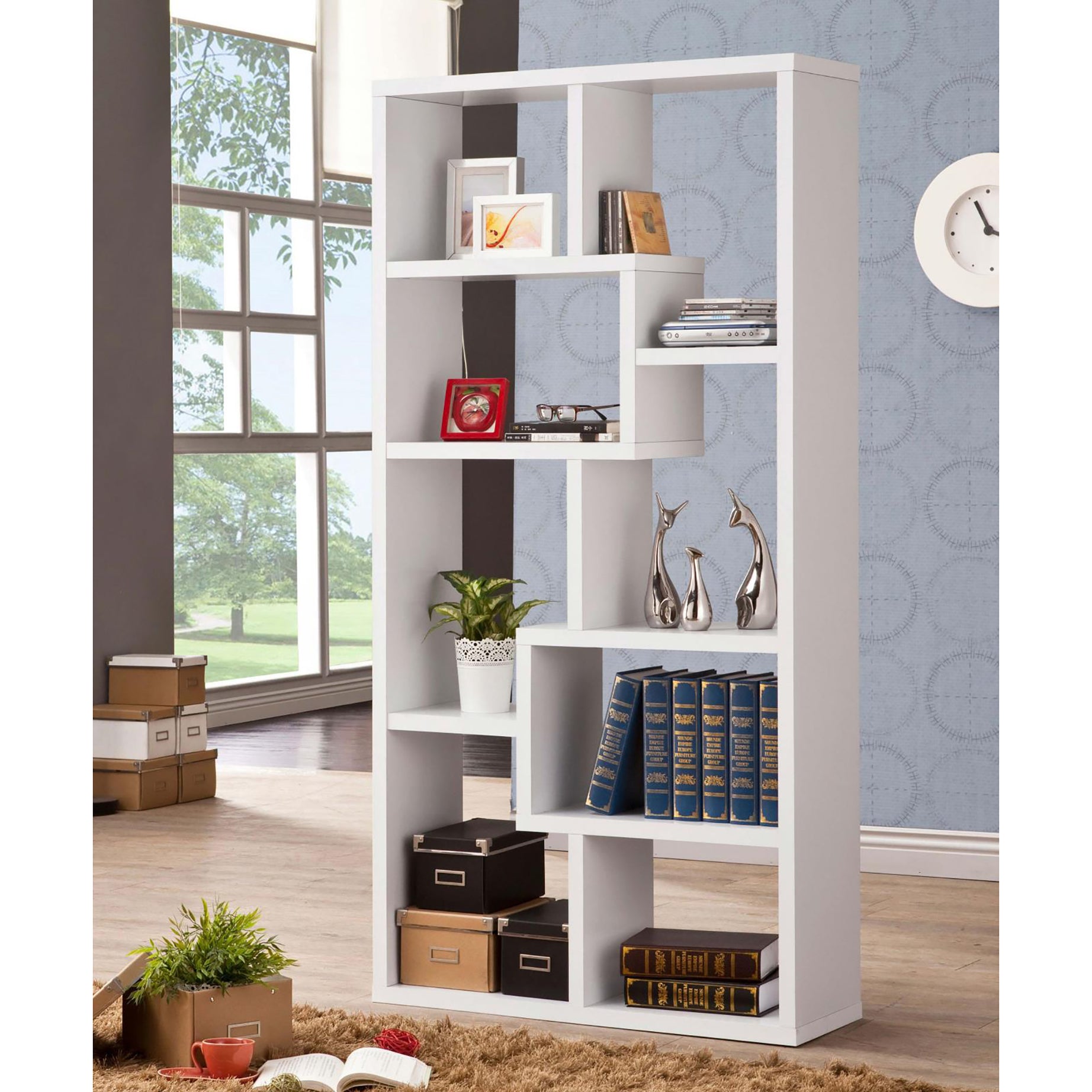 8-shelf White Geometric Bookcase--1