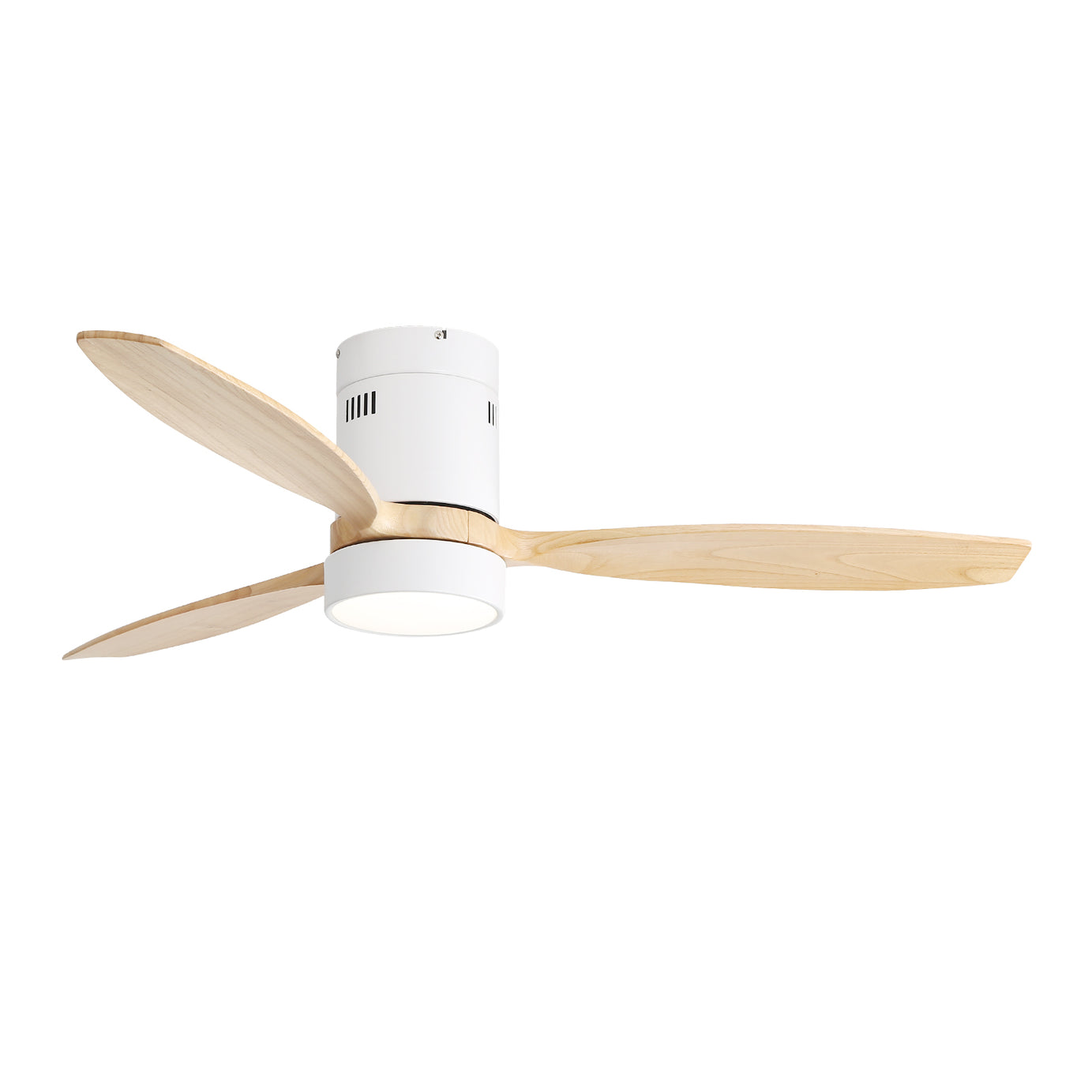 52 Inch Flush Mount Ceiling Fan DC 3 Solid Wood Fan Blade Noiseless Reversible Motor Remote Control With Light--1