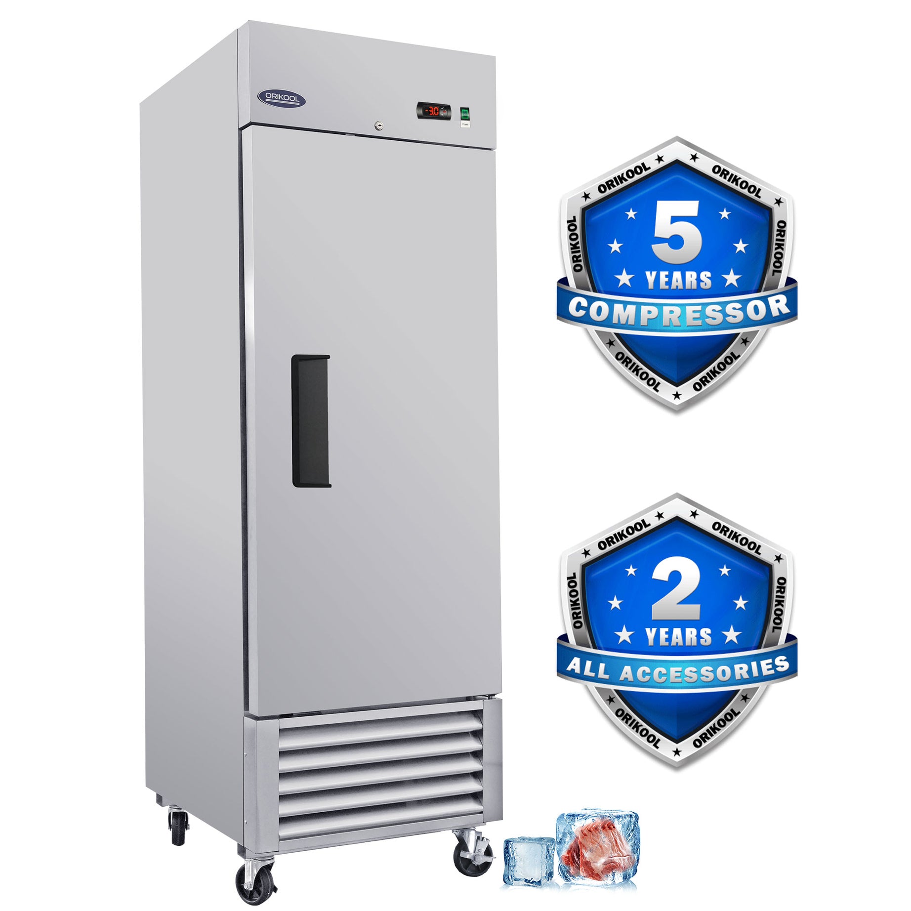 ORIKOOL 27" Commercial Freezer 23 Cu.ft with 1 Solid Door Reach-In Freezers Stainless Steel ETL Approved Upright Freeze Storage--1