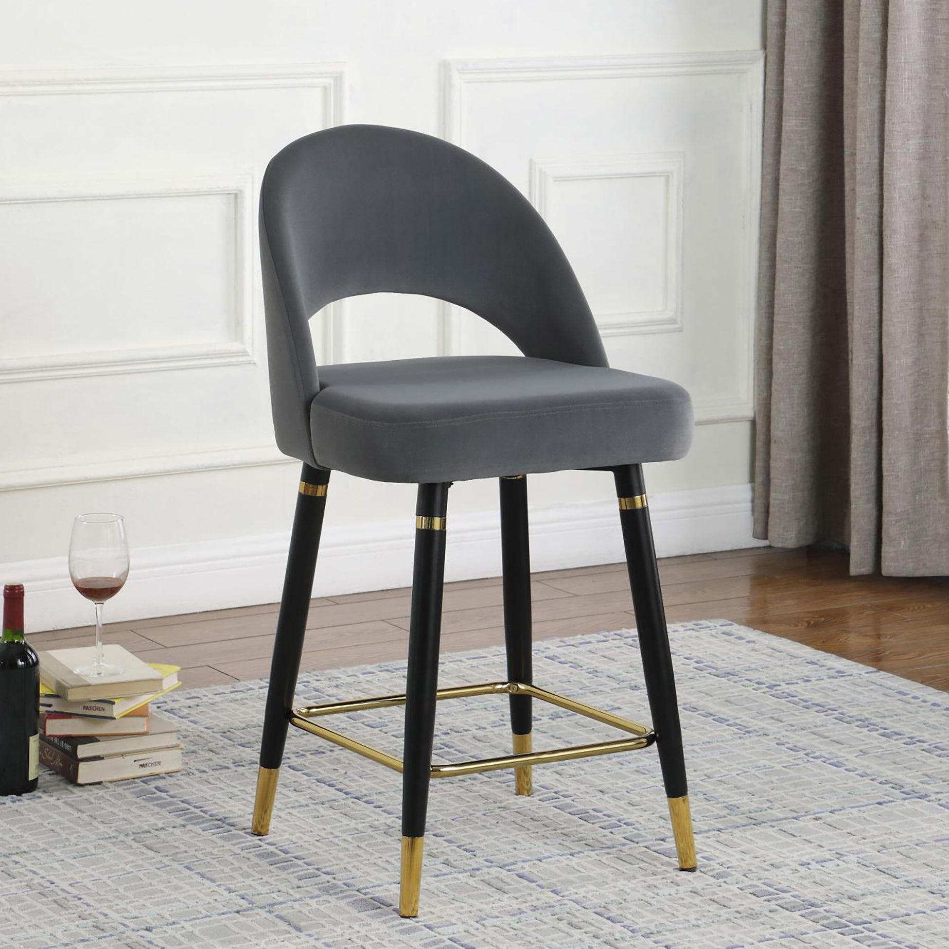 Grey and Black Open Back Counter Height Stools (Set of 2)--1