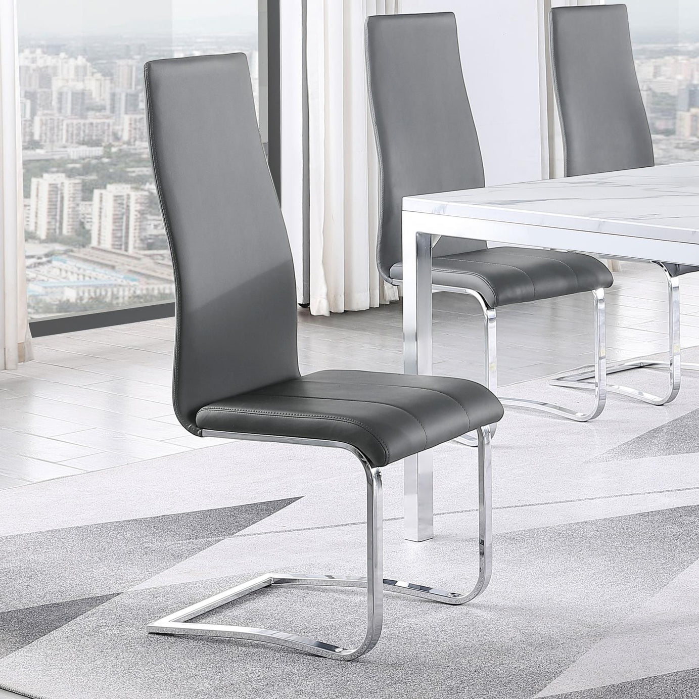 Grey and Chrome High Back Side Chairs (Set of 4)--1