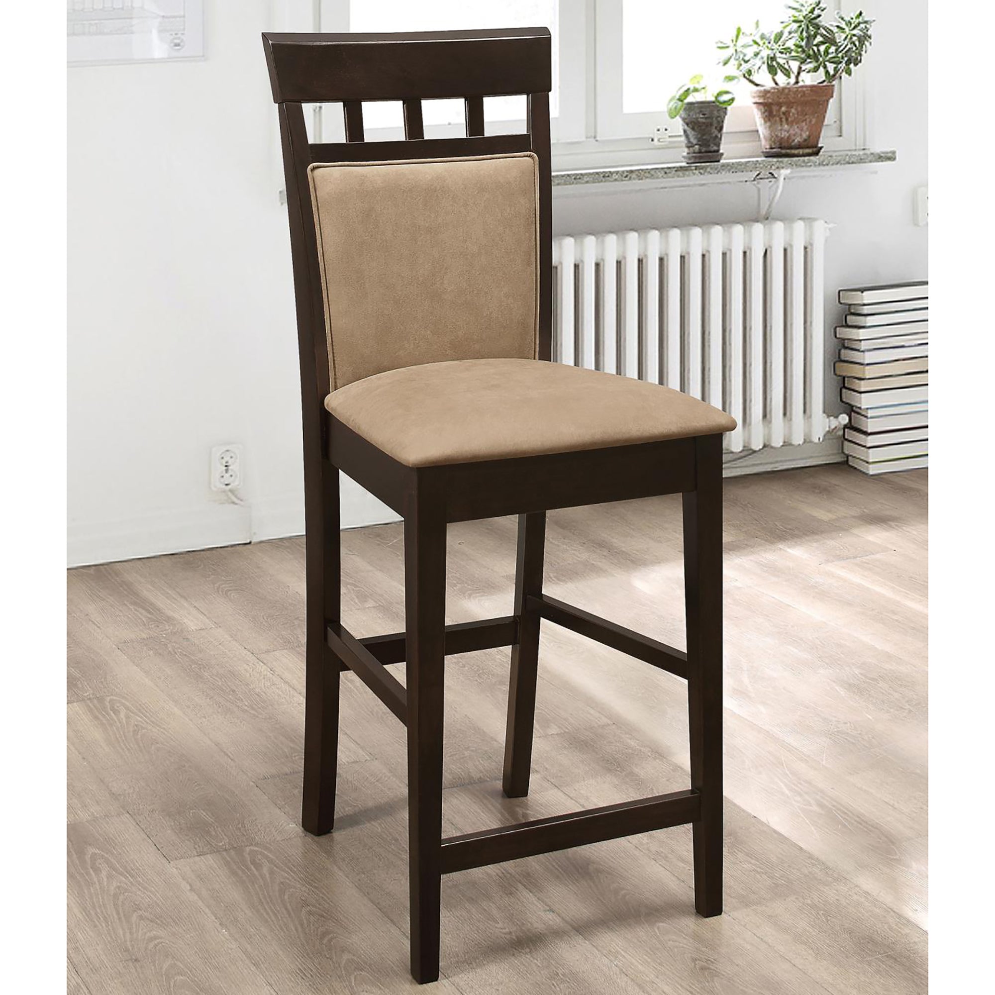 Beige and Cappuccino Upholstered Counter Height Stools (Set of 2)--1