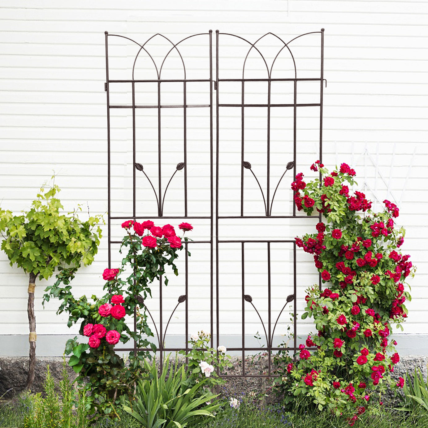 4 Pack Metal Garden Trellis 71" x 17.7" Rustproof Trellis for Climbing Plants Outdoor Flower Support Brown--1