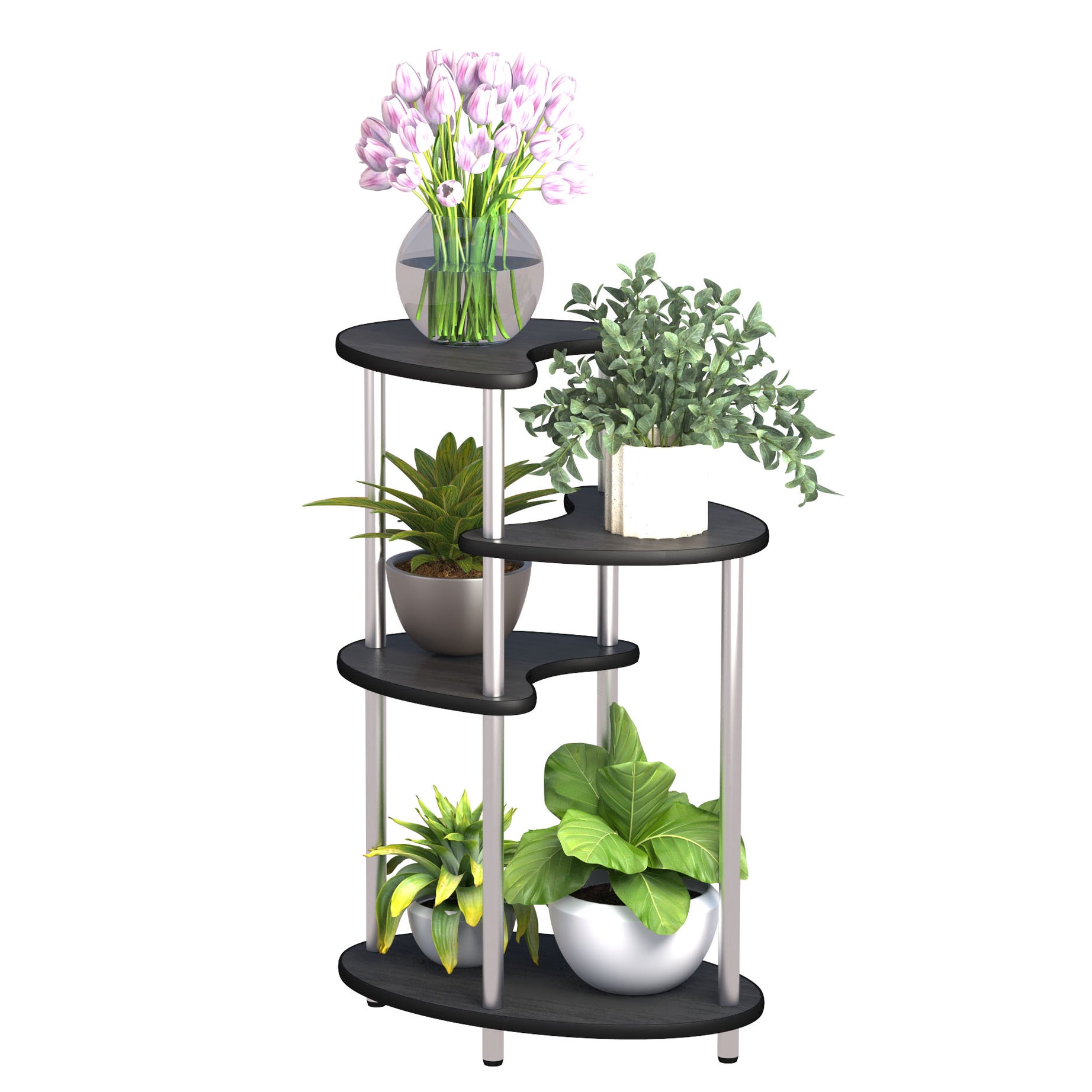 4Tier Metal Plant Stand Foldable Tall Plant Holder Iron Art Corner Plant Display Rack Indoor Outdoor Living Dinning Room-Black--1