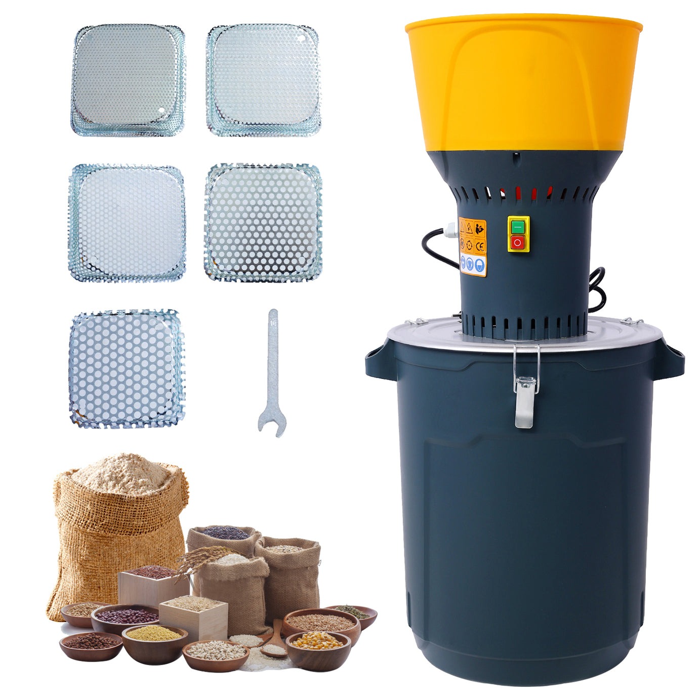 50L Grain Mill Grinder Electric Corn Grinder, Grain mills Mill Flour Mills Molino de Maiz, Farm Home Electric Grinder for Corn Grain Feed, Wheat Grinder with 5 Grinder Sieves+1Wrench--1